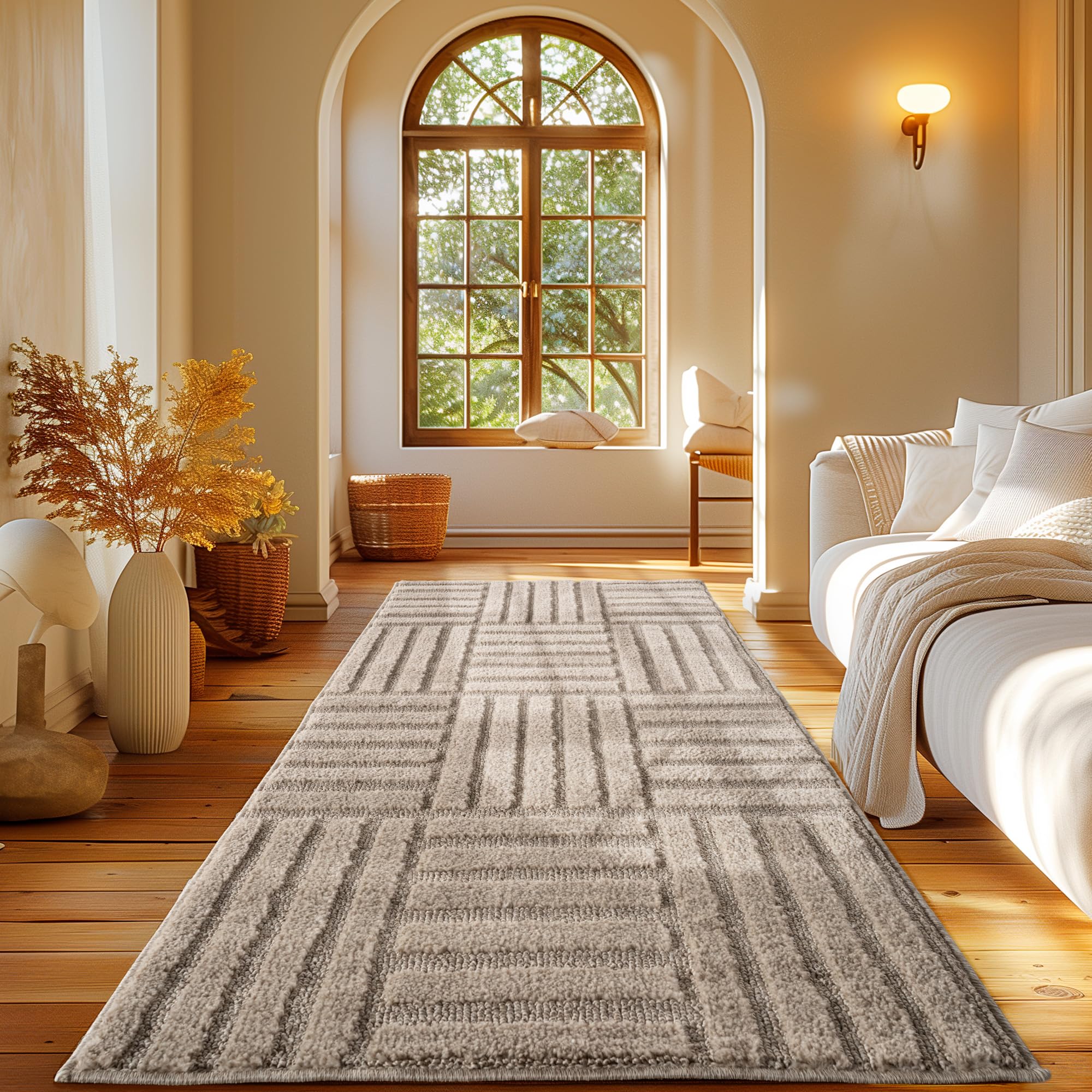 Carpetsale24 Wohnzimmer Teppich Hochflor Skandi Boho Karo Muster Hoch-Tief Struktur Shaggy Langflor Weich Flauschig Strapazierfähig Pflegeleicht Modern für Schlafzimmer