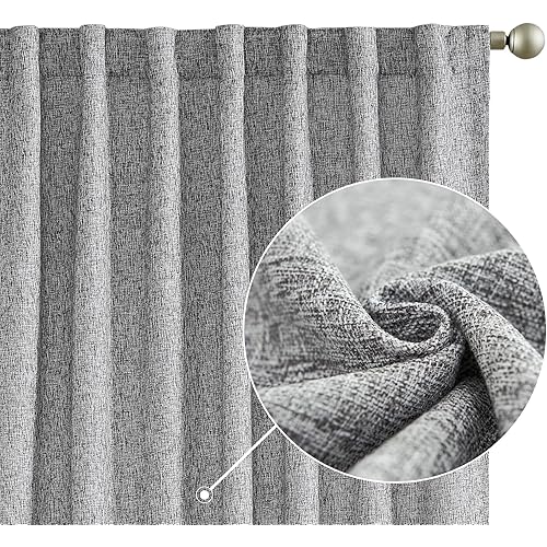 jinchan Linen Look Curtains for Living Room Faux Linen Curtains Heathered Burlap Farmhouse Curtains 96 Inches Long Curtains Bedroom Light Filtering Back Tab Rod Pocket Curtains Set 2 Panels Grey