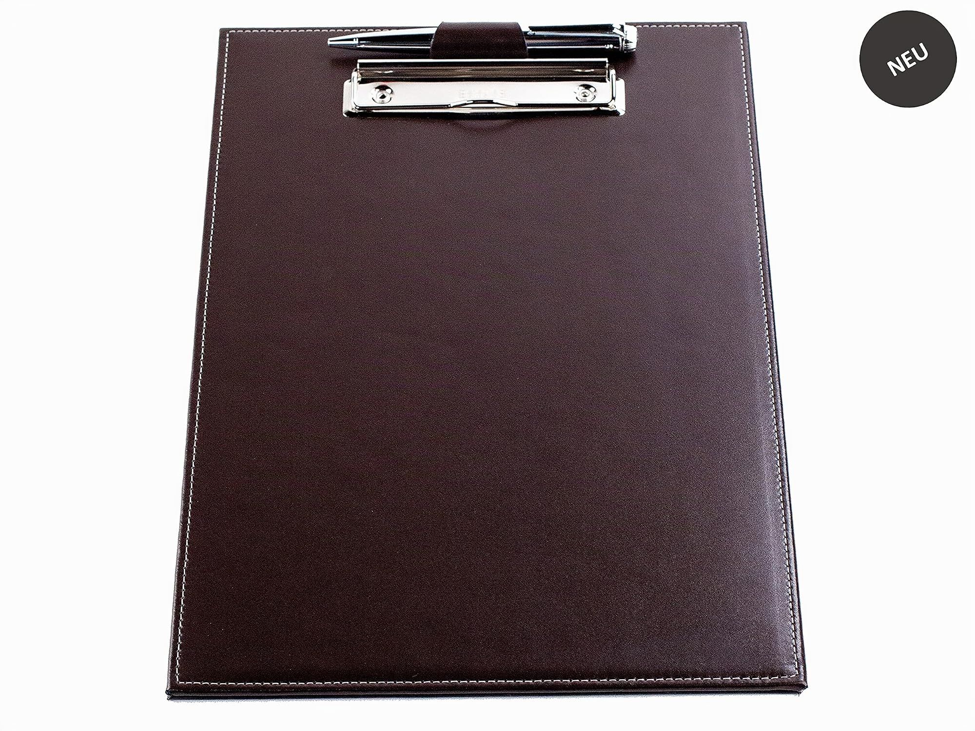 DELMON VARONE - Klemmbrett Mappe DIN A4 Cambridge Top Grain Leder Braun - Echtleder Klemmbrettmappe mit Blockklemme & Stiftehalter - Businessmappe personalisiert mit Logo, Name oder Gravur