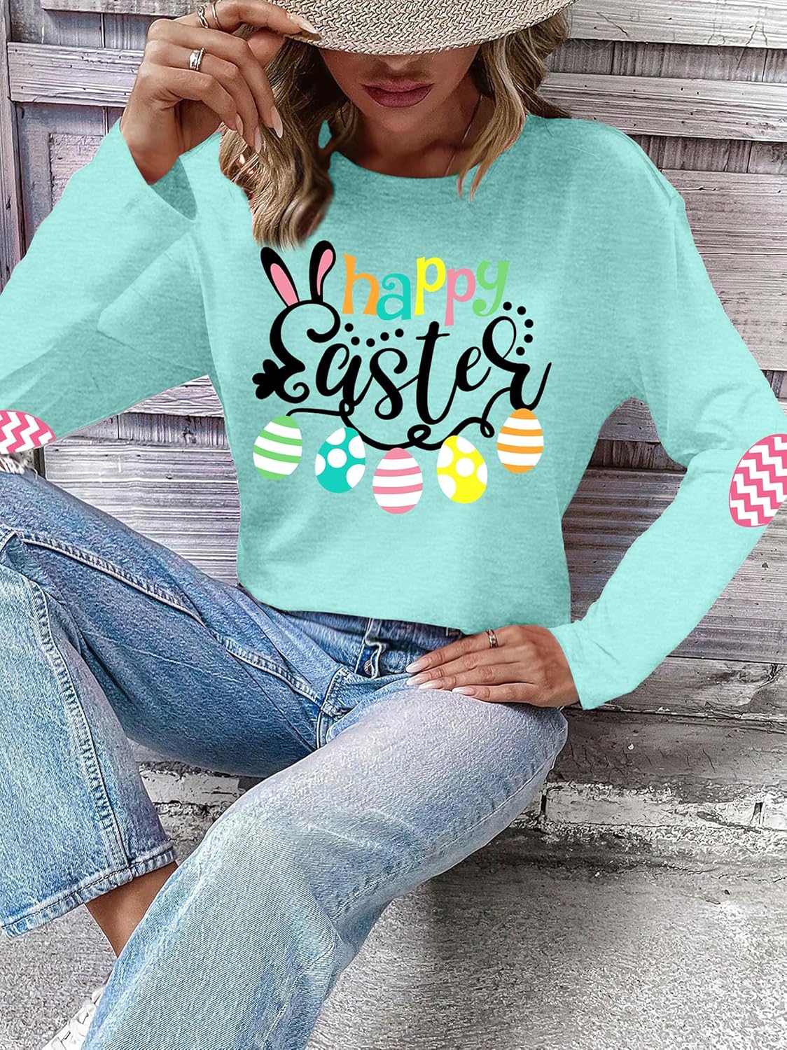 Easter Shirt for Women: Happy Easter Shirts Bunny Shirt Cute Rabbit Graphic T Shirts Casual Long Sleeve Tee Tops - Image 3