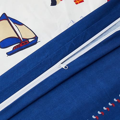 Miniatura 5 de Marina Decoration Juego de funda de edredón de 3 piezas de percal de mezcla de algodón suave de 600 hilos con lazo en las esquinas y cremallera,
