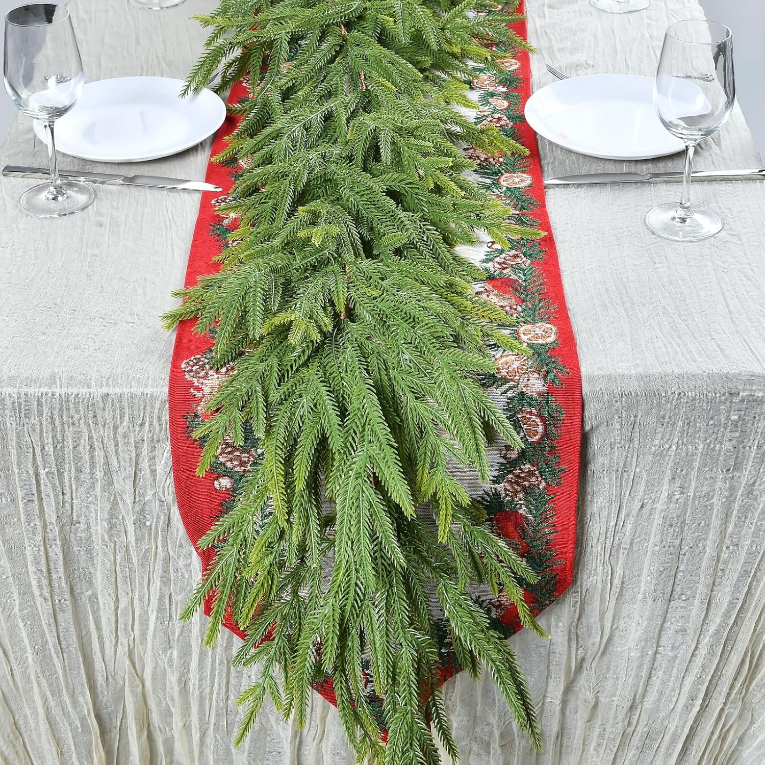 2 PCS 9 FT Artificial Norfolk Pine Garland, Real Touch Christmas Garland, Faux Winter Pine Garland for Fireplace Mantle Table Wall Stair Indoor Outdoor Xmas Holiday Christmas Decorations 9 Ft Norfolk Pine 2