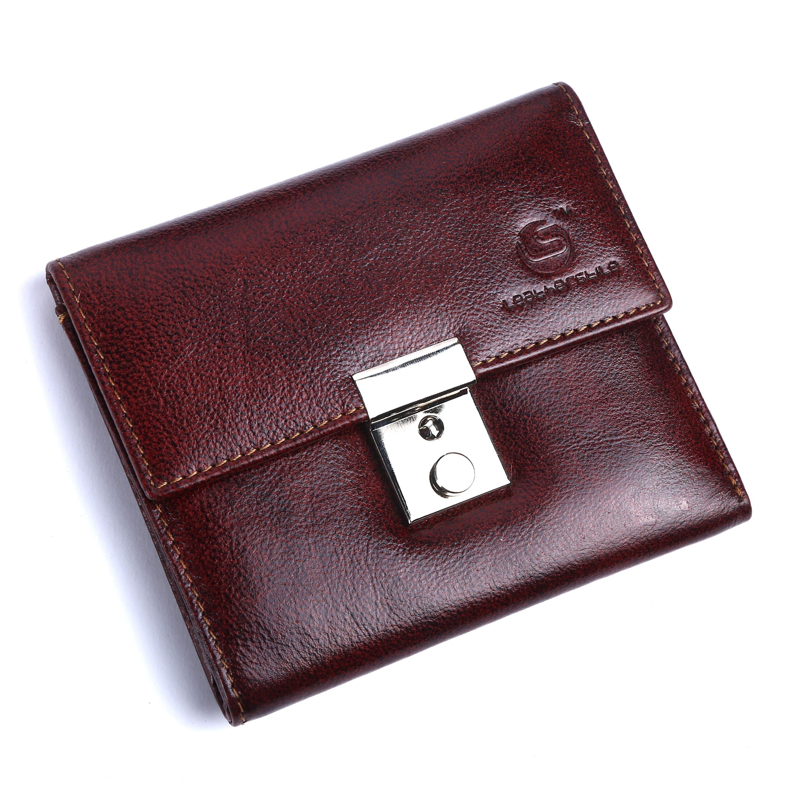 LEATHERSTILERFID Protected Tri-Fold Brown Genuine Leather Wallet