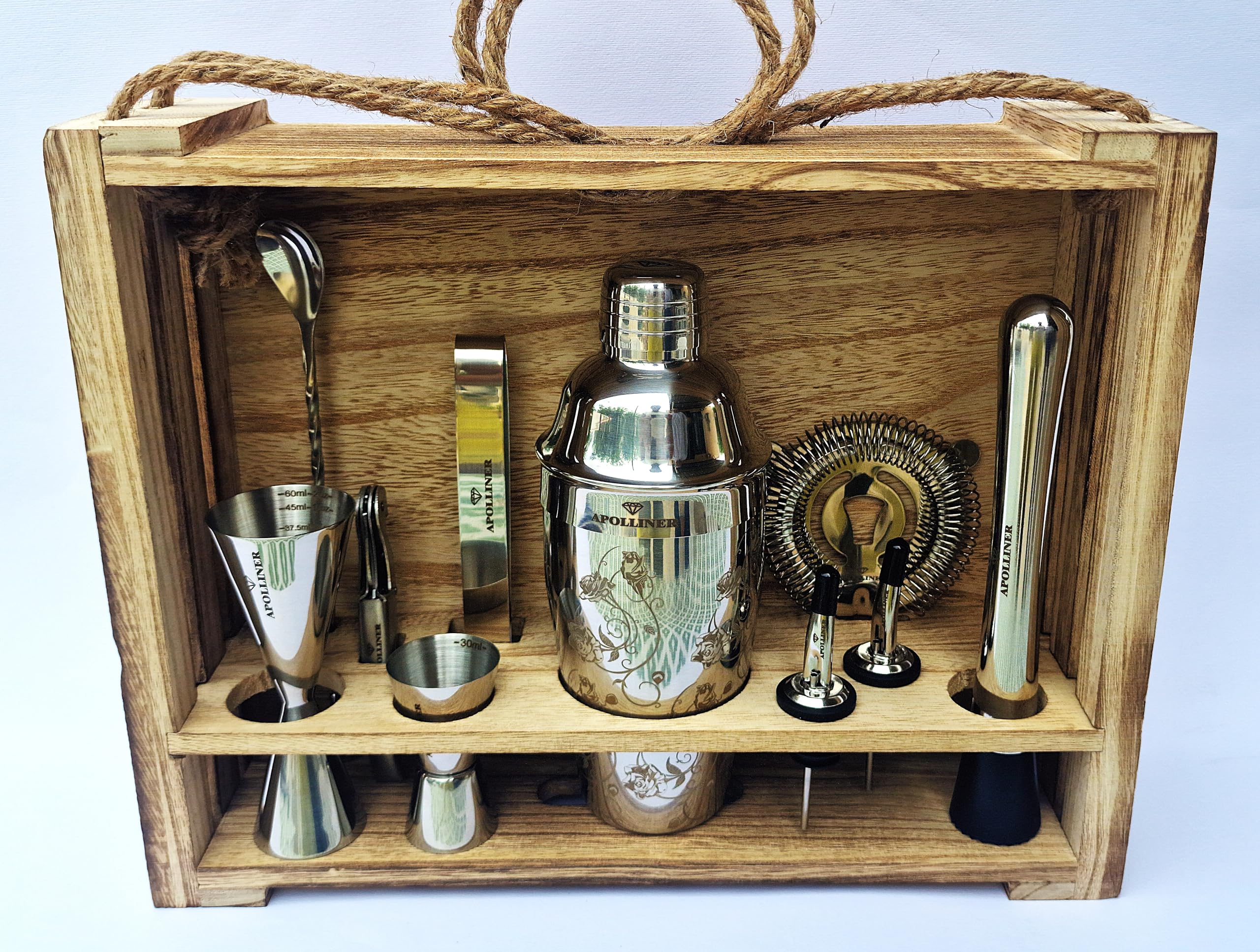 shakers à cocktails16 Pièces, Professionnel | Shaker à Cocktail 550ml, Acier Inoxydable | Kit Cocktail,Shaker Barman,kit Cocktail | Service à Cocktail avec Coffret en Bois précieux.