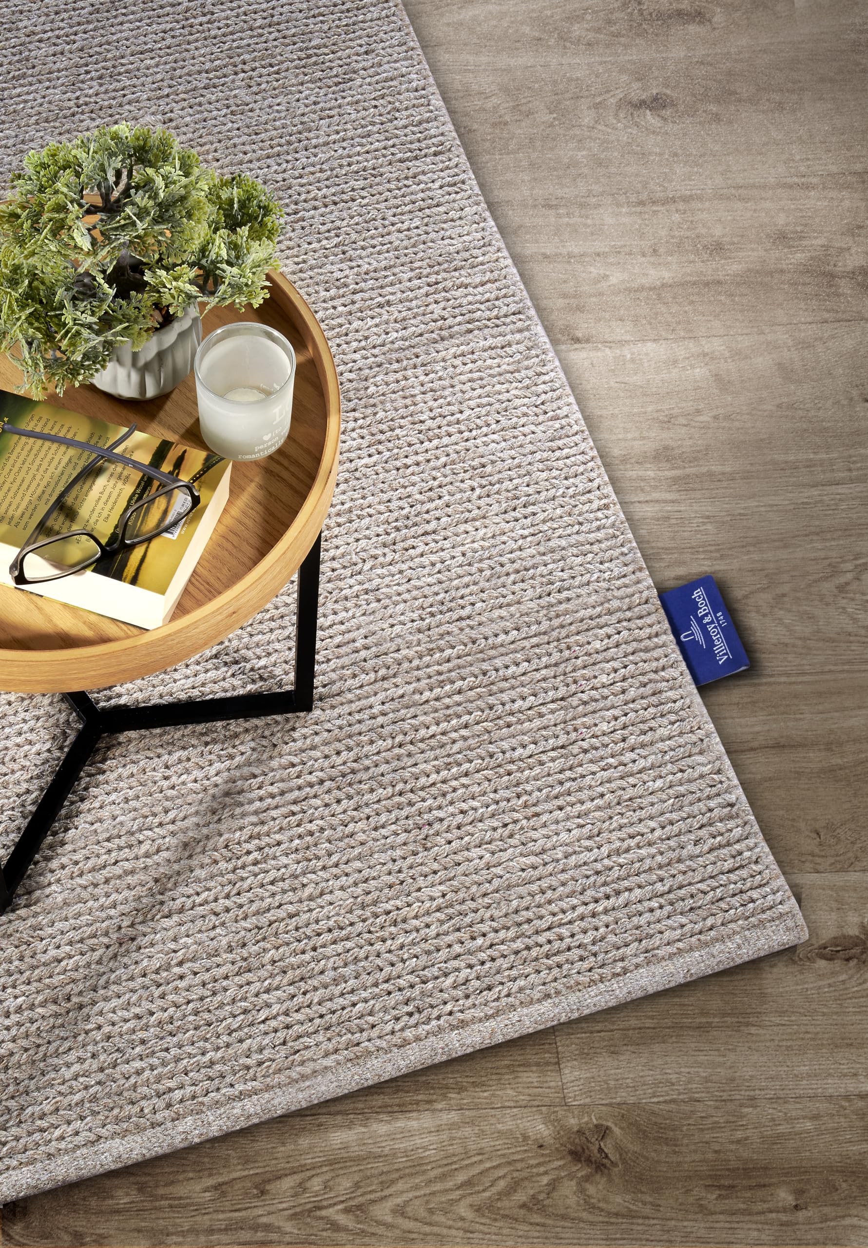 Villeroy & Boch Tappeto di lana Francois, naturale, tessuto a mano ed ecologico, per soggiorno, camera da letto, sala da pranzo, corridoio, cucina, lino, 120 x 170 cm