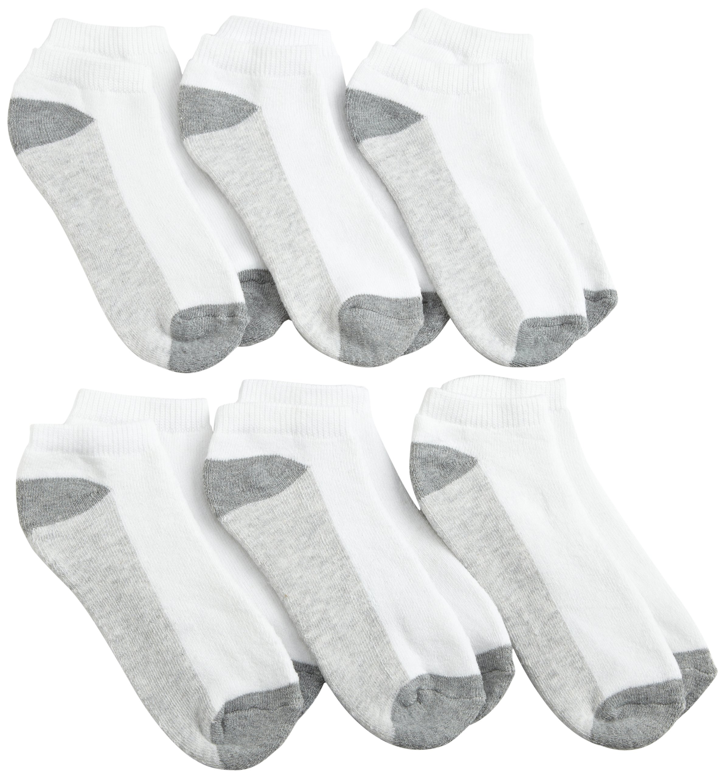 Fruit Of The Loom Big Boys' 6 Pack No Show Socks, White, Shoe Size: 9-2.5