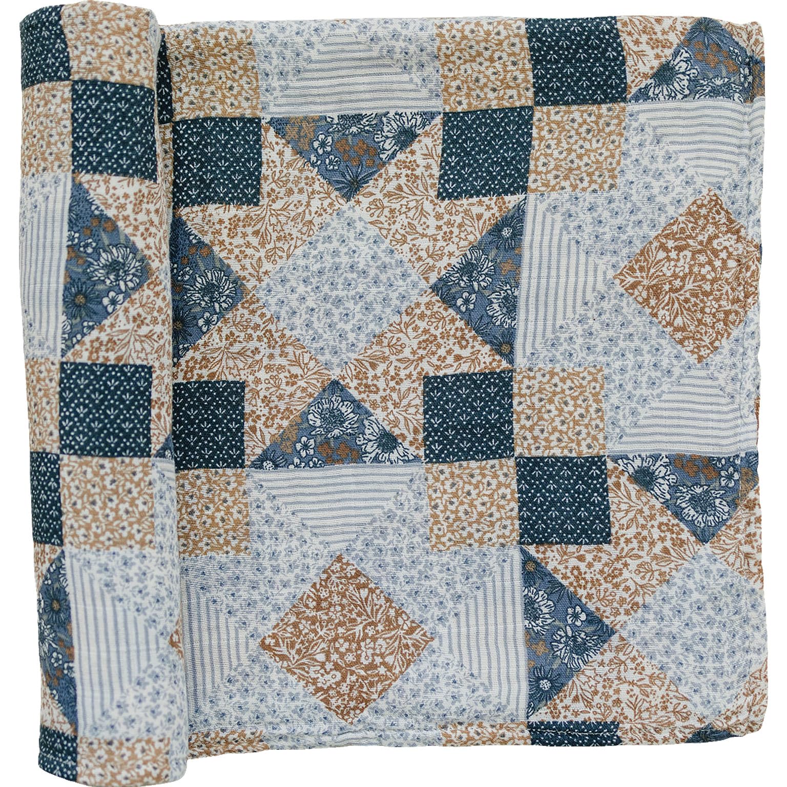 Mebie Baby Patchwork Print Muslin Swaddle, Modern and Neutral Swaddle Blanket for Baby Girl or Boy, Soft Baby Blankets, 0-3 Month, Comfy Wrap, Baby Essentials &amp; Gifts