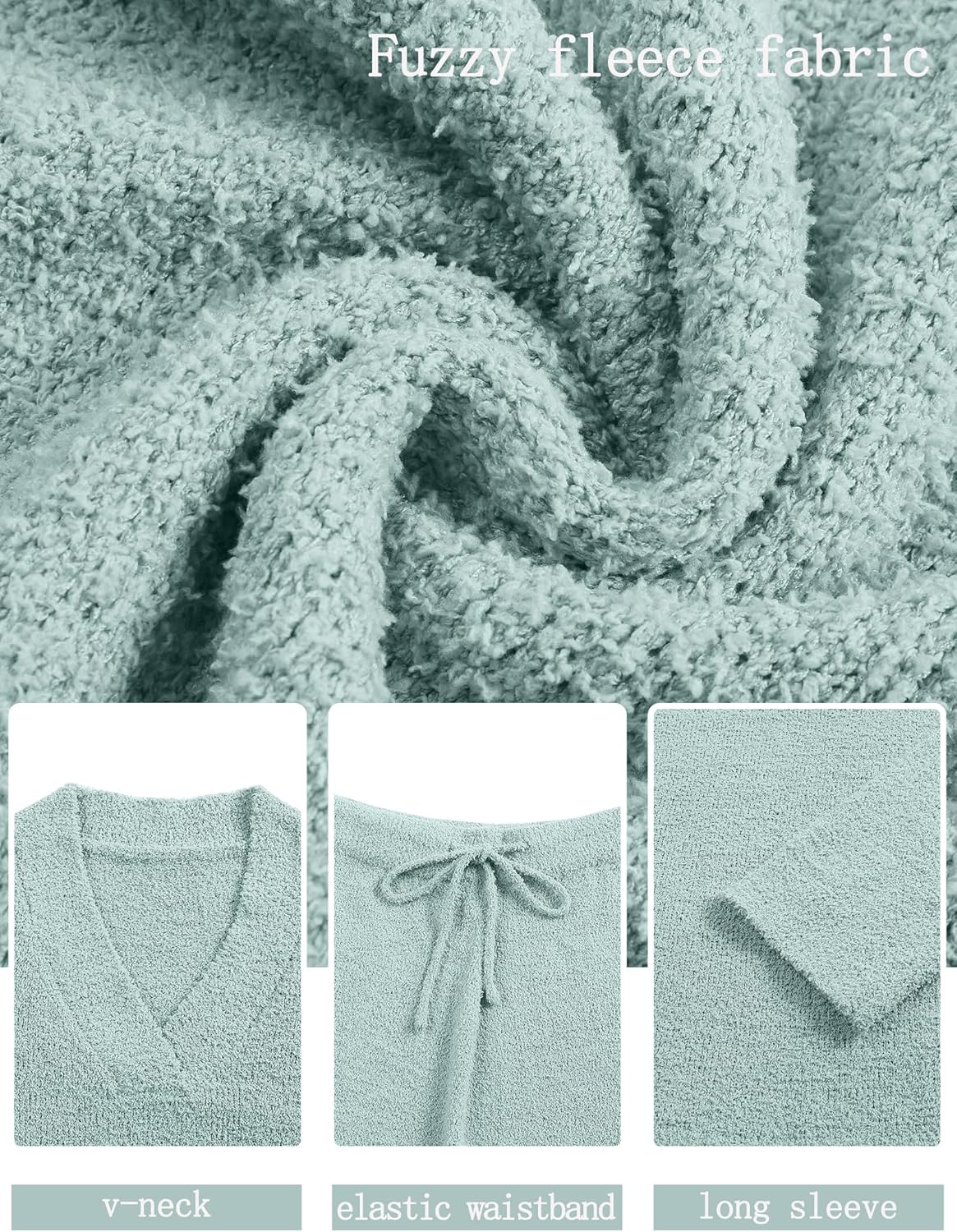 HNG Lounge Sets for Women Two Piece Outfits Fuzzy Fleece Pajama Set Long Sleeve Pullover Sweater Top and Wide Leg Pants - Image 6