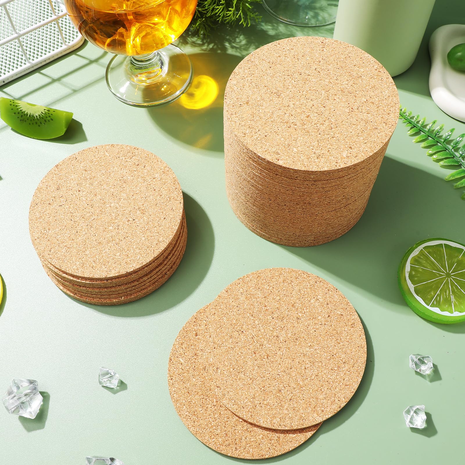 UKCOCO Lot de 100 sous-Verres Ronds en Liège 90x3 Mm, Protection Antidérapante et Isolation Thermique, Dessous de Verre pour Boissons et Table, Coussinets de Protection Multifonctions