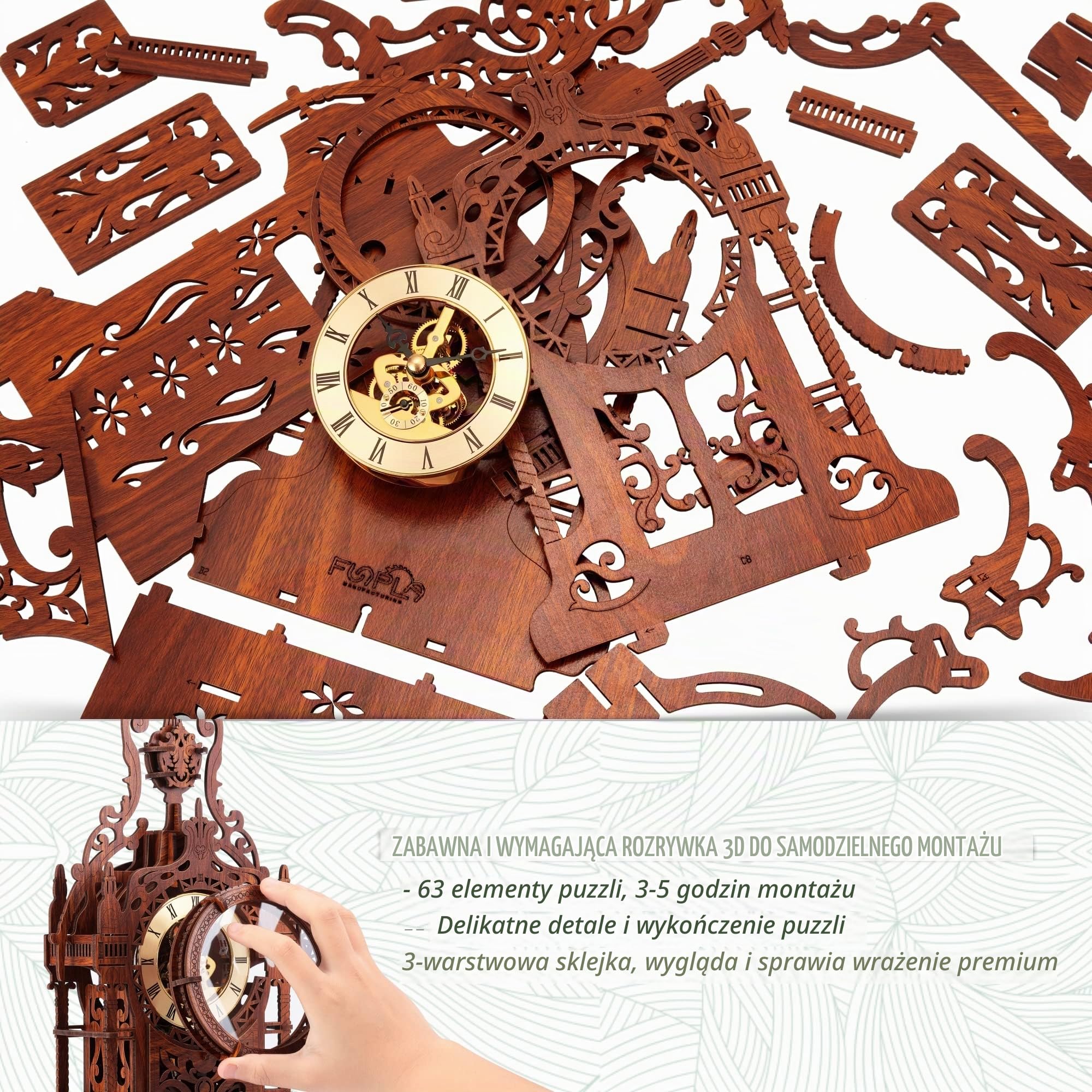FUNPOLA Puzzle 3D drewniany zegar wieżowy 63 szt