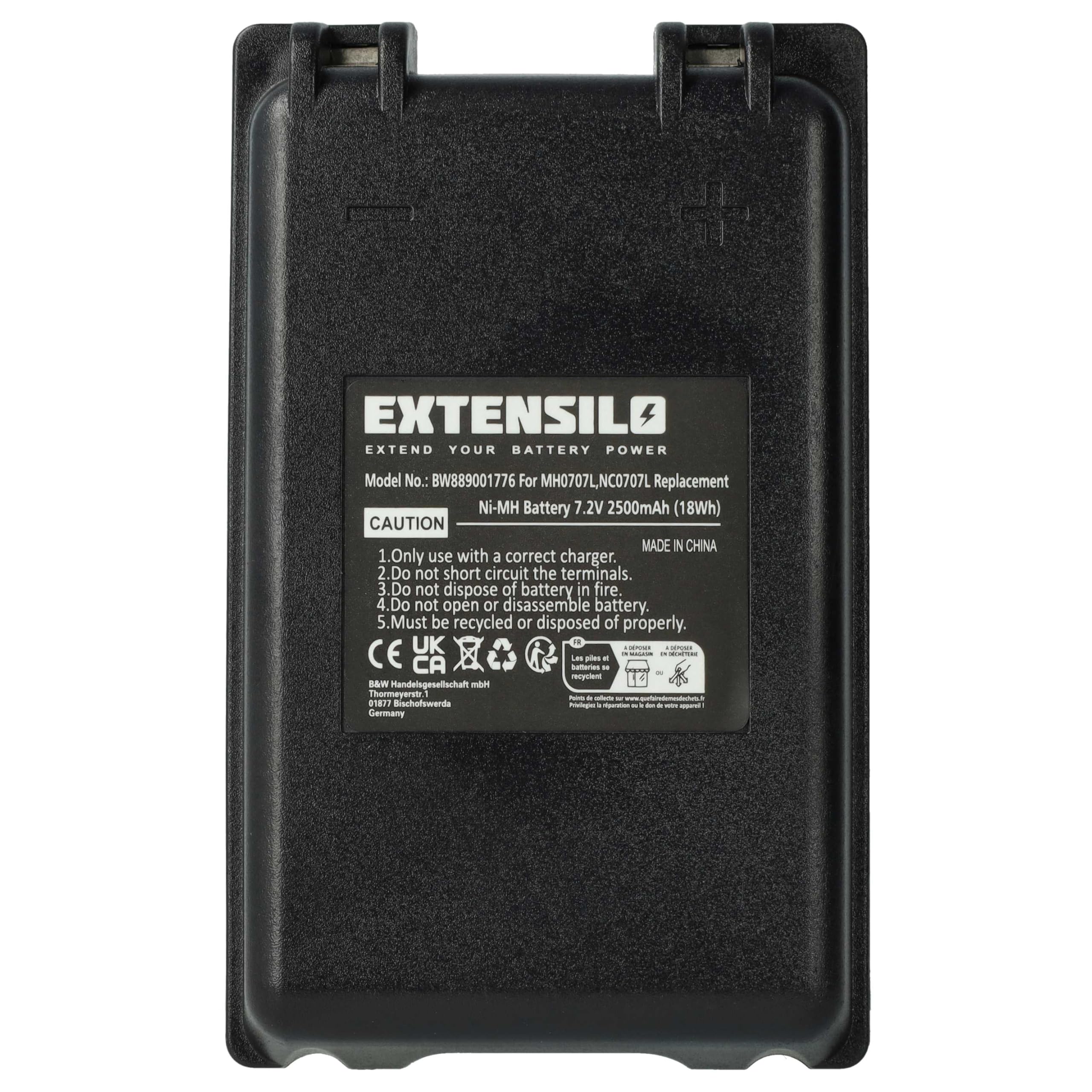 2x batteria sostituisce Autec MH0707L, NC0707L per Radiocomando Industriale, Telecomando (2500mAh, 7,2V, NiMH) - Nero