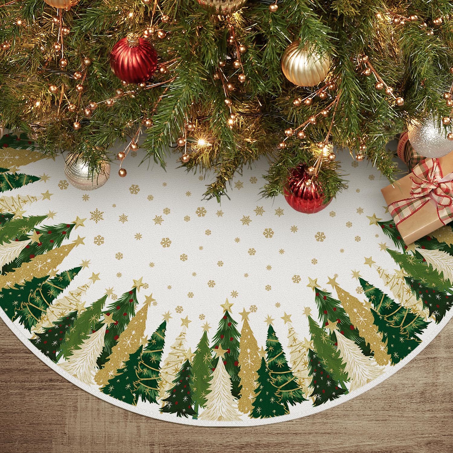 Décoration de tapis de vacances d'hiver chic jupe de sapin flocon de neige 91 cm
