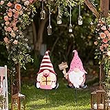 TERESA'S COLLECTIONS Valentines Decorations Outdoor for Home, 2Pcs Metal Gnomes Decor Garden Stakes, Valentine Yard Stakes Gifts for Her Him, Welcome Yard Signs for Outside Lawn Porch Patio, 23' Pink...