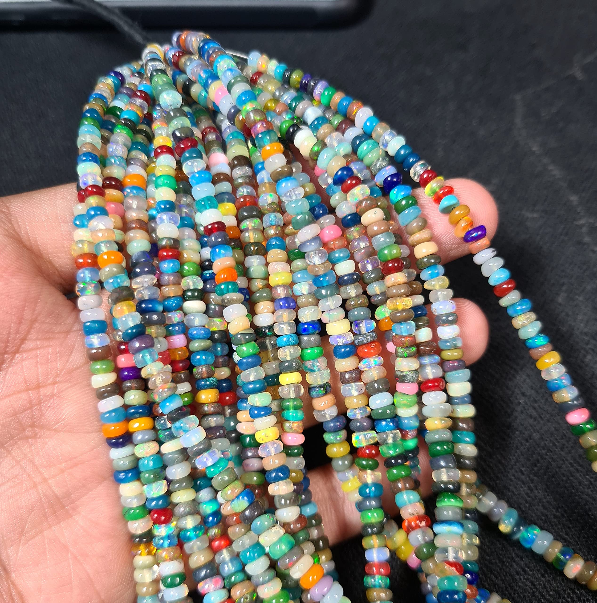 RARE GEMSTONE | Koraliki z wieloma opalami do produkcji biżuterii | Oryginalne etopskie koraliki | Gładkie etiopskie koraliki 40 cm sznur | Etiopski naszyjnik z opalem ognistym na prezent i biżuterię