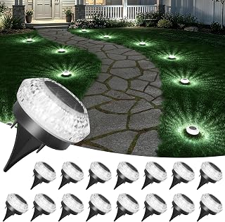 JOFIOS Mini Solar Ground Lights Outdoor,Flat Solar Pathway Lights 16 Pack | IP67 Waterproof Solar Powered Deck Lights,Landscape Lighting for Garden Yard Walkway Patio Driveway Small,Cool White