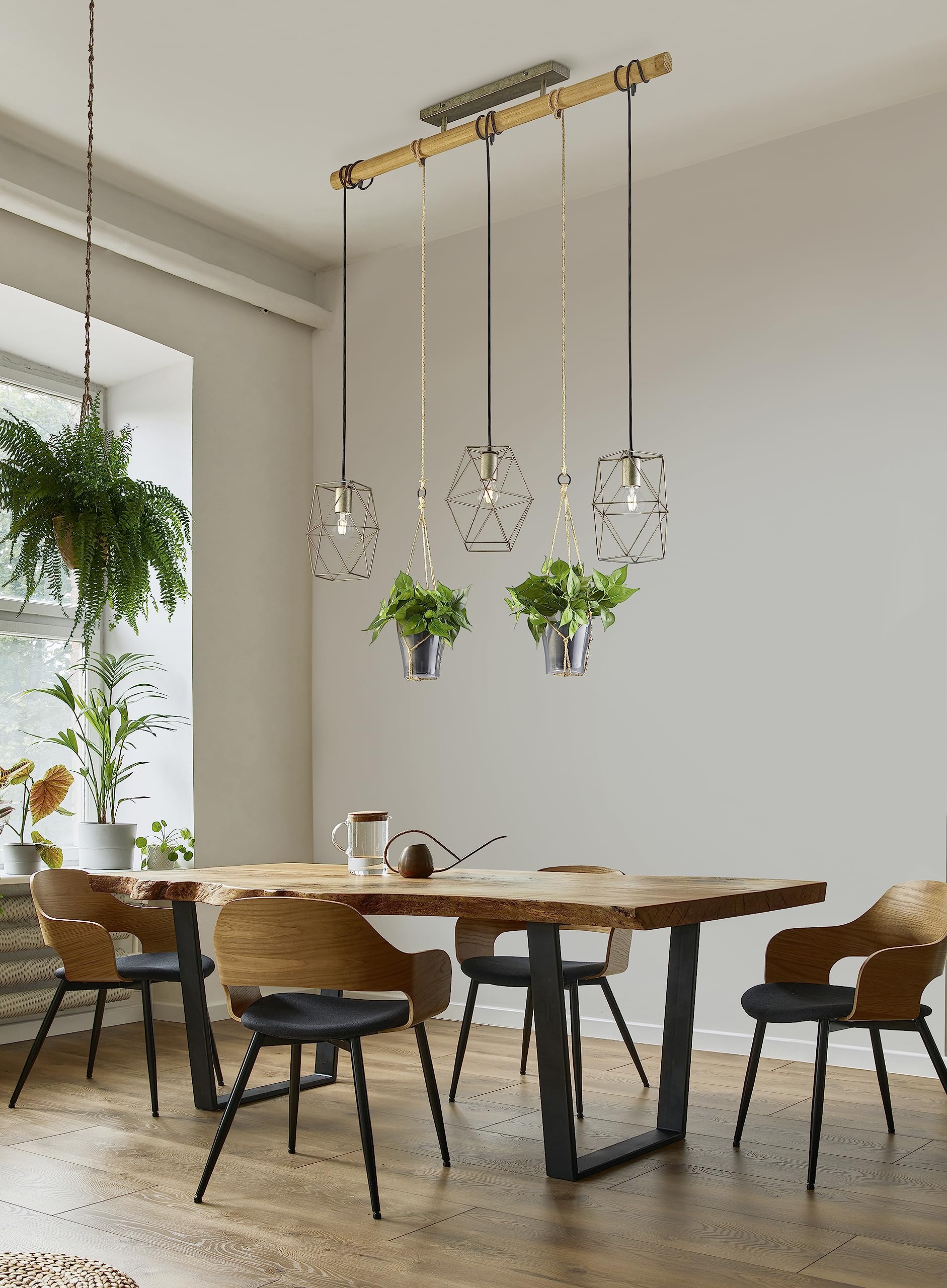 Trio, Sospensione, Plant 3xE27, max.40,0 W Vetro, Transparente chiaro, Finitura: Metallo, nichel antico L:115,0cm, L:22,0cm, A:150,0cm IP20,Senza illuminante,Regolabile in altezza