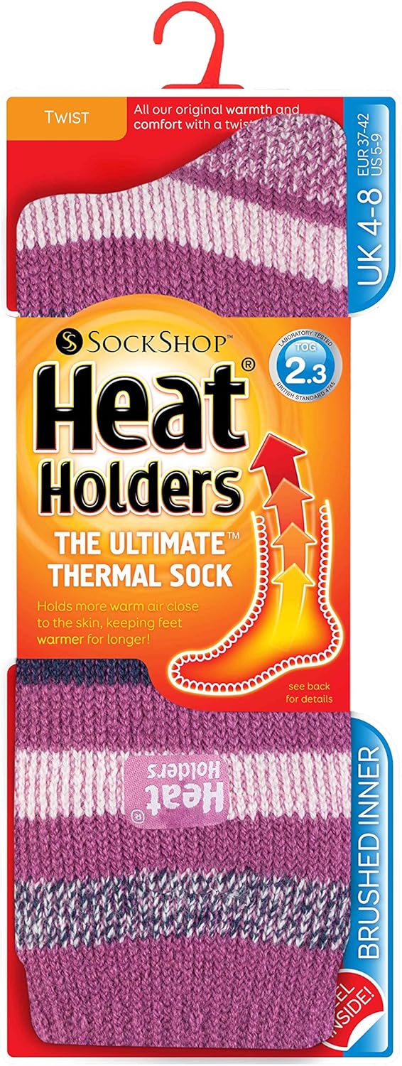 HEAT HOLDERS - Ladies Patterend Twist Thermal Socks in 10 Colours, Size 5-9 us (Appleby 1847)