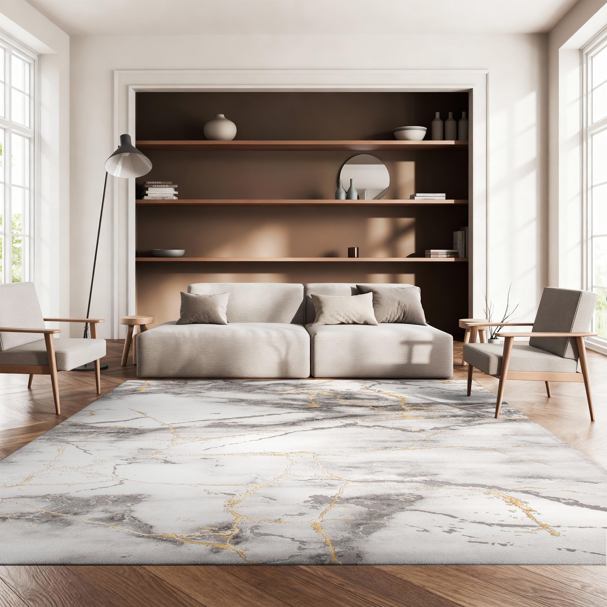 SAFAVIEH Craft Collection Area Rug - 8' x 10', Grey & Gold, Modern Abstract Design, Non-Shedding & Easy Care, Ideal for High Traffic Areas in Living