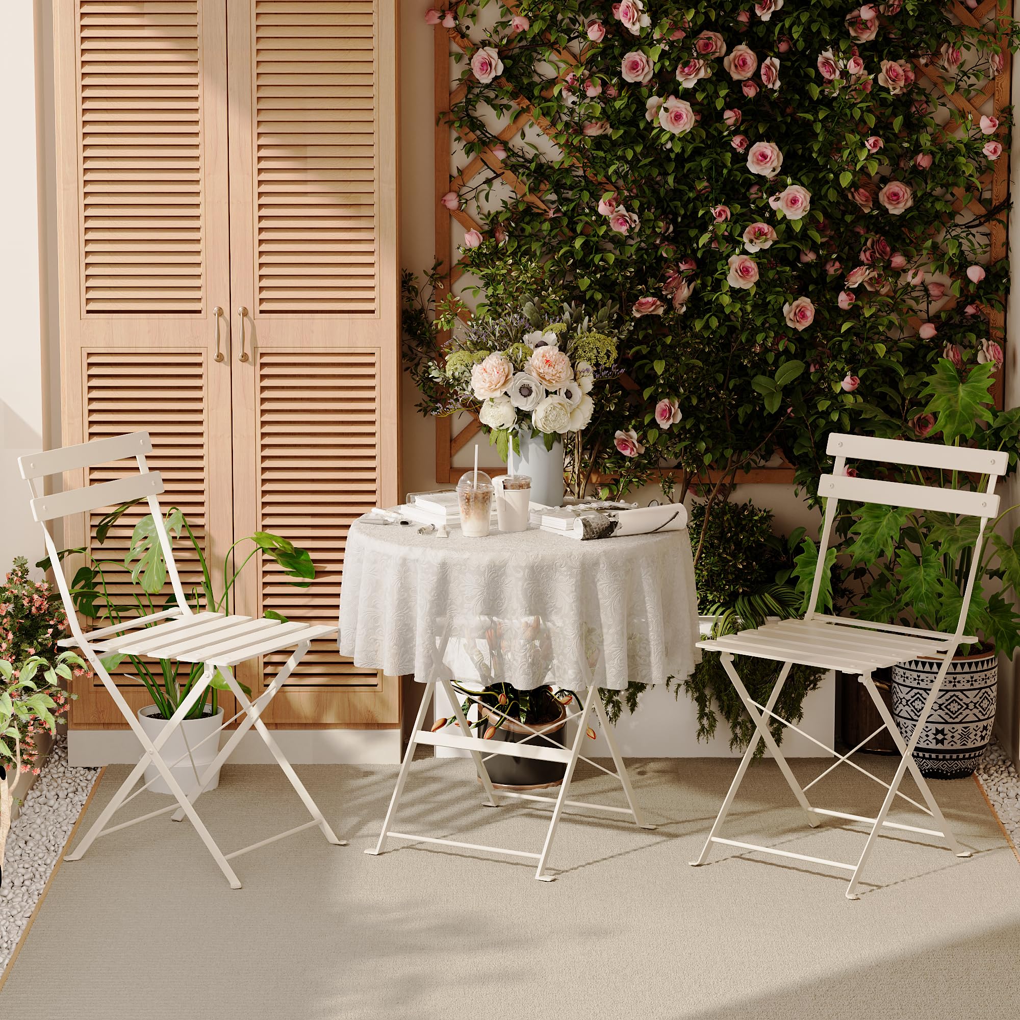 DEWINNER Conjunto de Mesa y sillas, Plegable, Conjunto de Mesa y sillas de jardín de Tres Piezas, 1 Mesa y 2 sillas, con Mantel Impermeable, Conjunto de Muebles de balcón