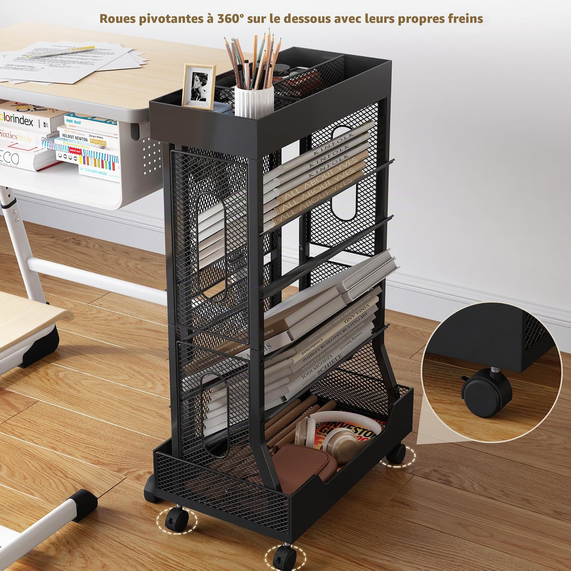 COVAODQ Petite étagère Mobile Amovible, adaptée pour l'école, l'étude, Le Salon, la Chambre à Coucher (Noir)