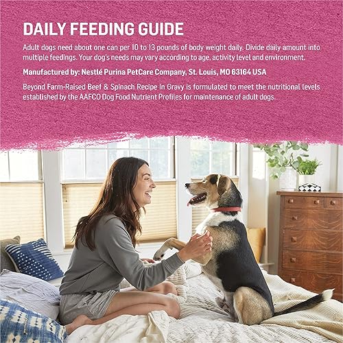 Miniatura 7 de Purina Beyond - Comida húmeda para perros, sin cereales, sabor carne de res criada en granjas y espinacas en salsa, paquete de 12, latas de 12.5