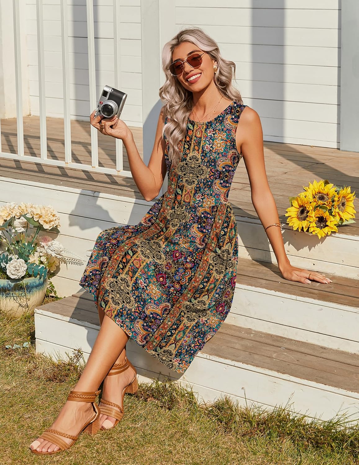 Zeagoo Women's Summer Tank Midi Dress with Pockets Floral Sleeveless A-Line Casual Loose T-Shirt Dresses Beach Sundress 2026 - Image 6