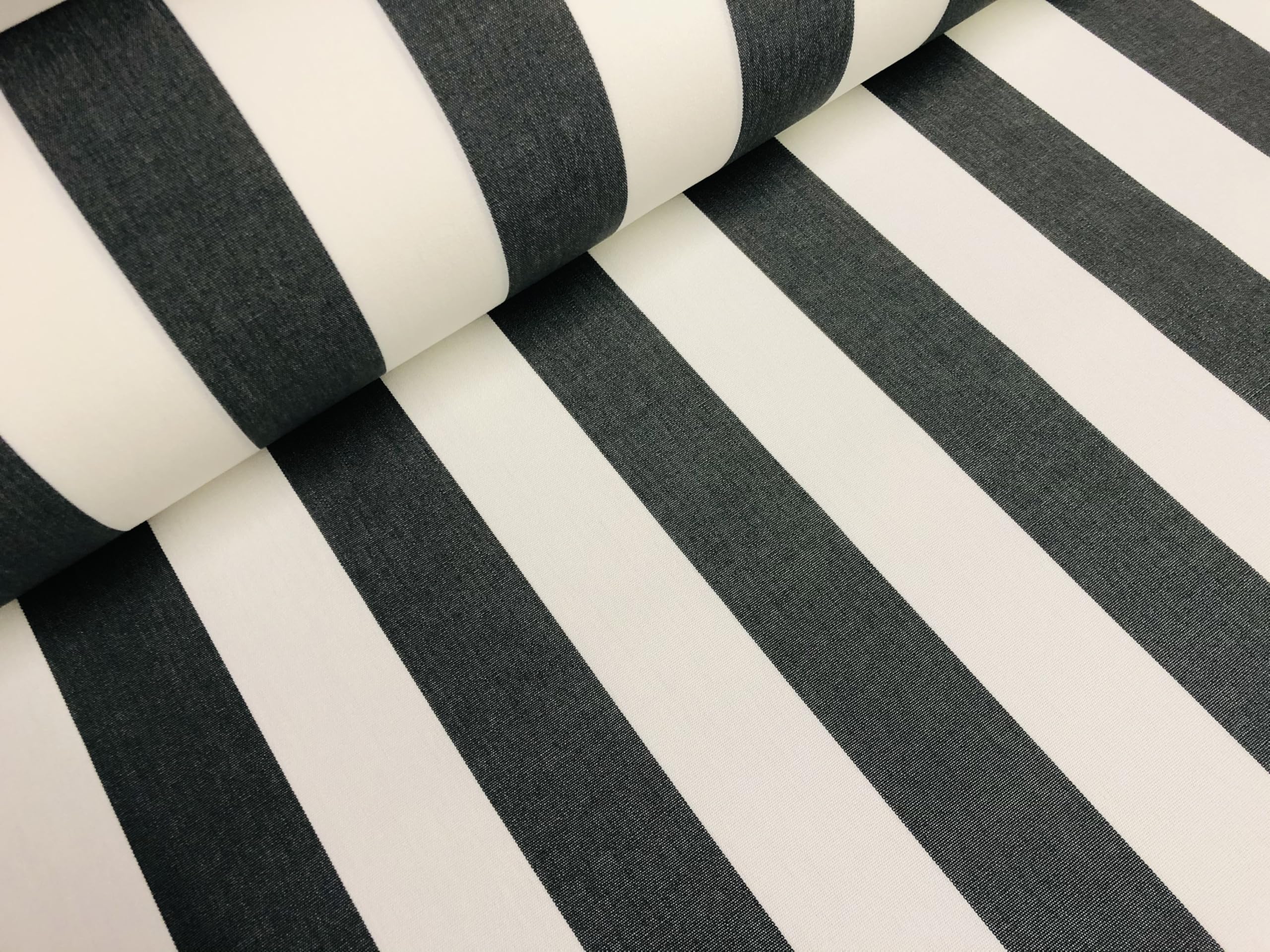 Tela acrílica impermeable a rayas para exteriores, material de tapicería Dralon, muebles de jardín, patio, cenadores, sillas de playa, 320 cm de ancho, se vende por metros, color blanco y negro