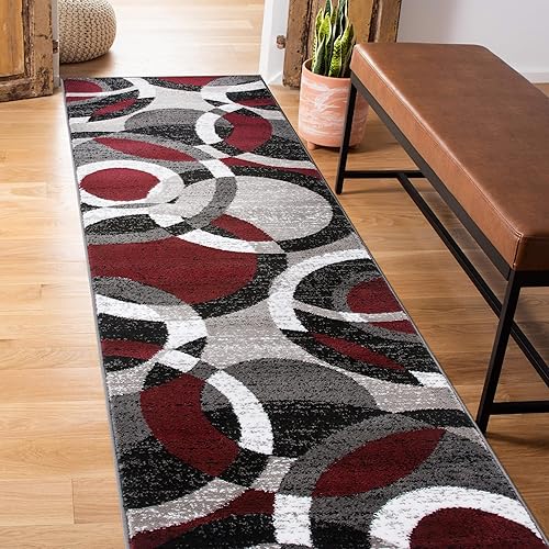 Rugshop Contemporary Abstract Circles Perfect for high Traffic Areas of Your Living Room,Bedroom,Home Office,Kitchen Runner Rug 2' x 10' Red