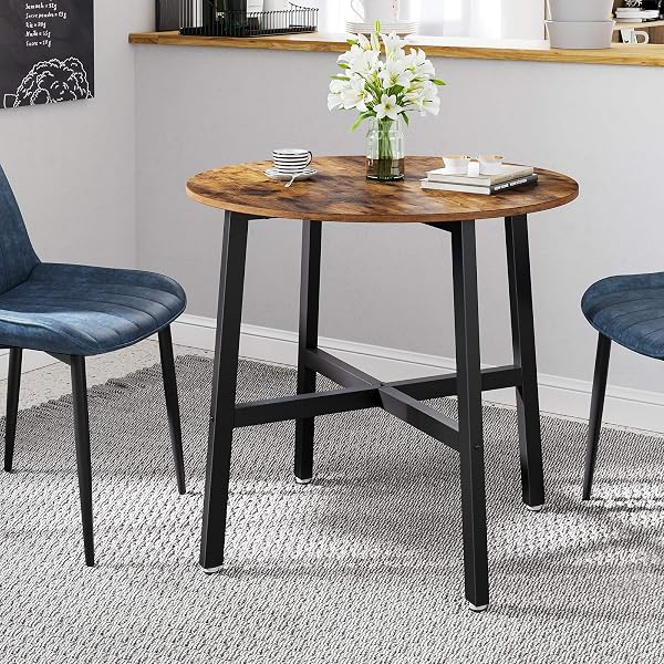 VASAGLE Dining Table, Round Kitchen Table, Living Room, Dining Room, Office, 80 x 75 cm (Diameter x Height), Industrial Style, Vintage Brown and Ink Black KDT080B01 - 4
