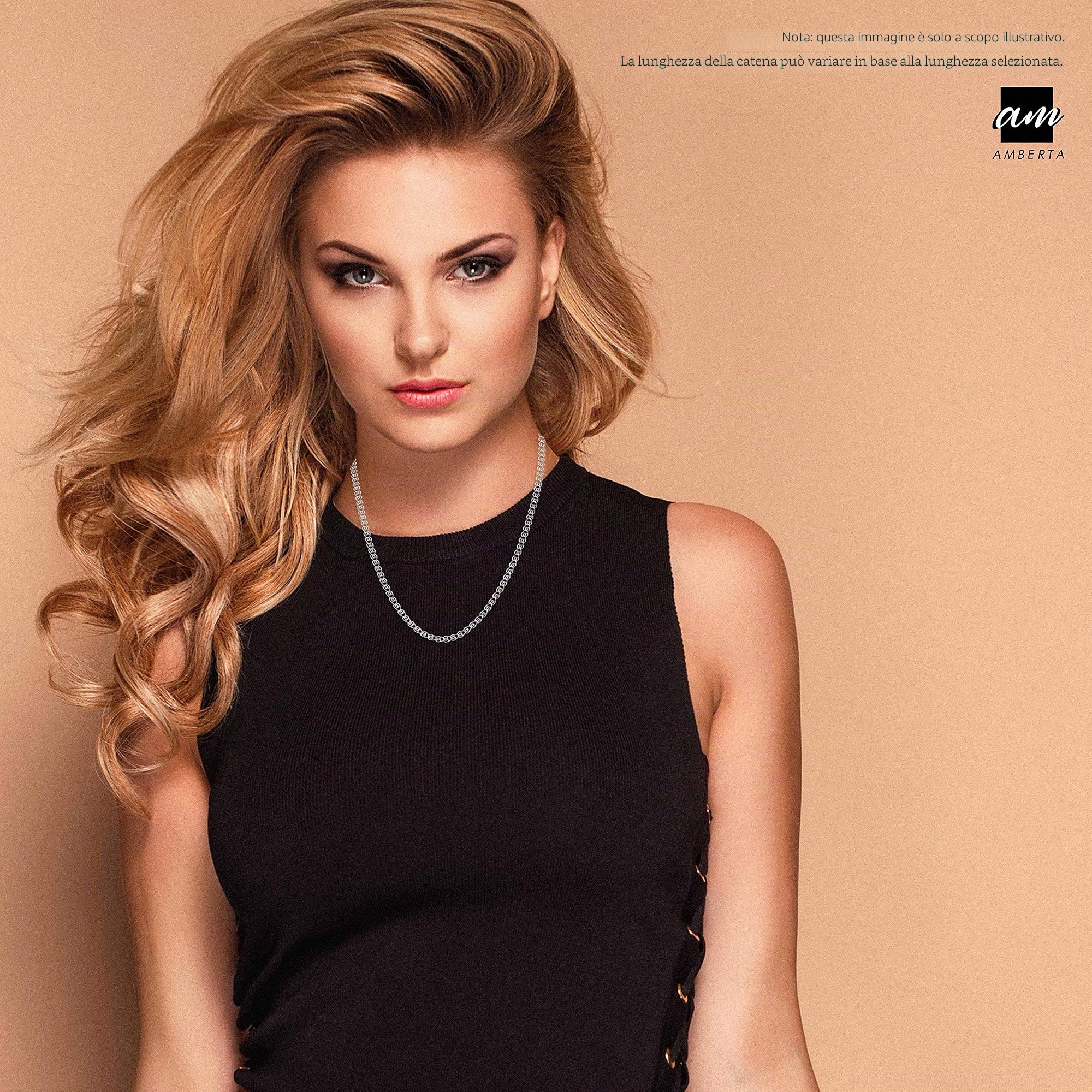 Amberta Bijoux - Collana a catena in argento 925/1000, maglia a cuore, larghezza 2,3 mm, lunghezza 40 45 50 55 60 cm