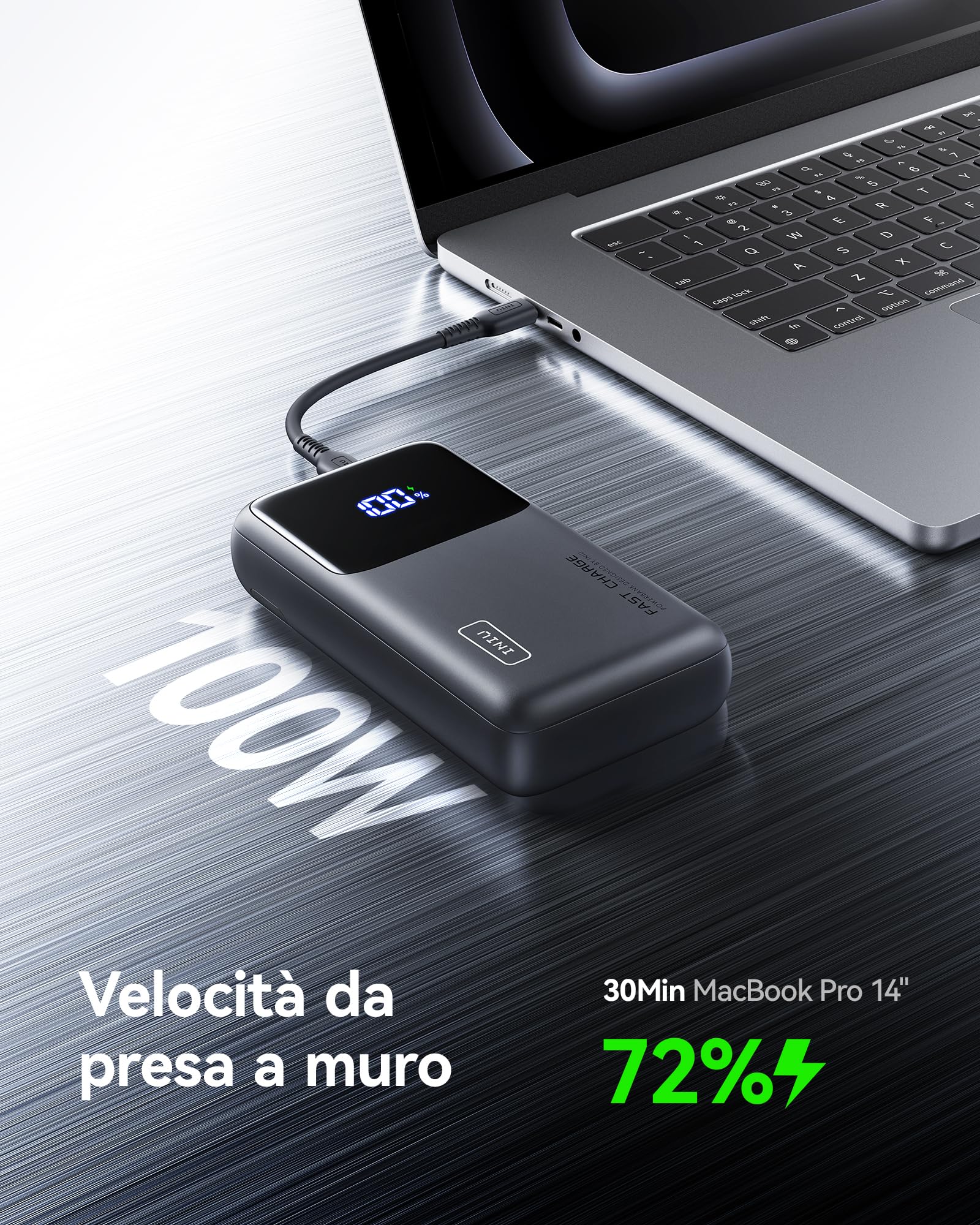 INIU Laptop Power Bank, 100W PD3.0 25000mAh Alta Capacità Powerbank, Compatto USB-C Ricarica Rapida Caricatore Portatile per MacBook Pro, Steam Deck, iPhone 17 16 15 Pro, Samsung S22, iPad Pro ecc.