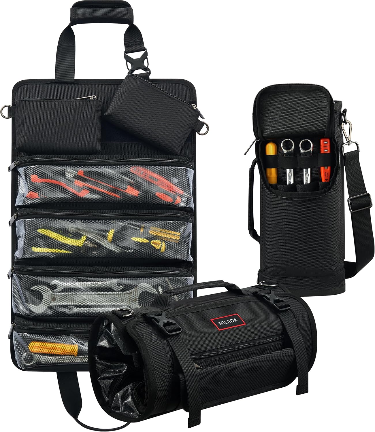 MILADA Roll Up Tool Bag 1680D Heavy-Duty Utility Roll Tool Organizer, Black