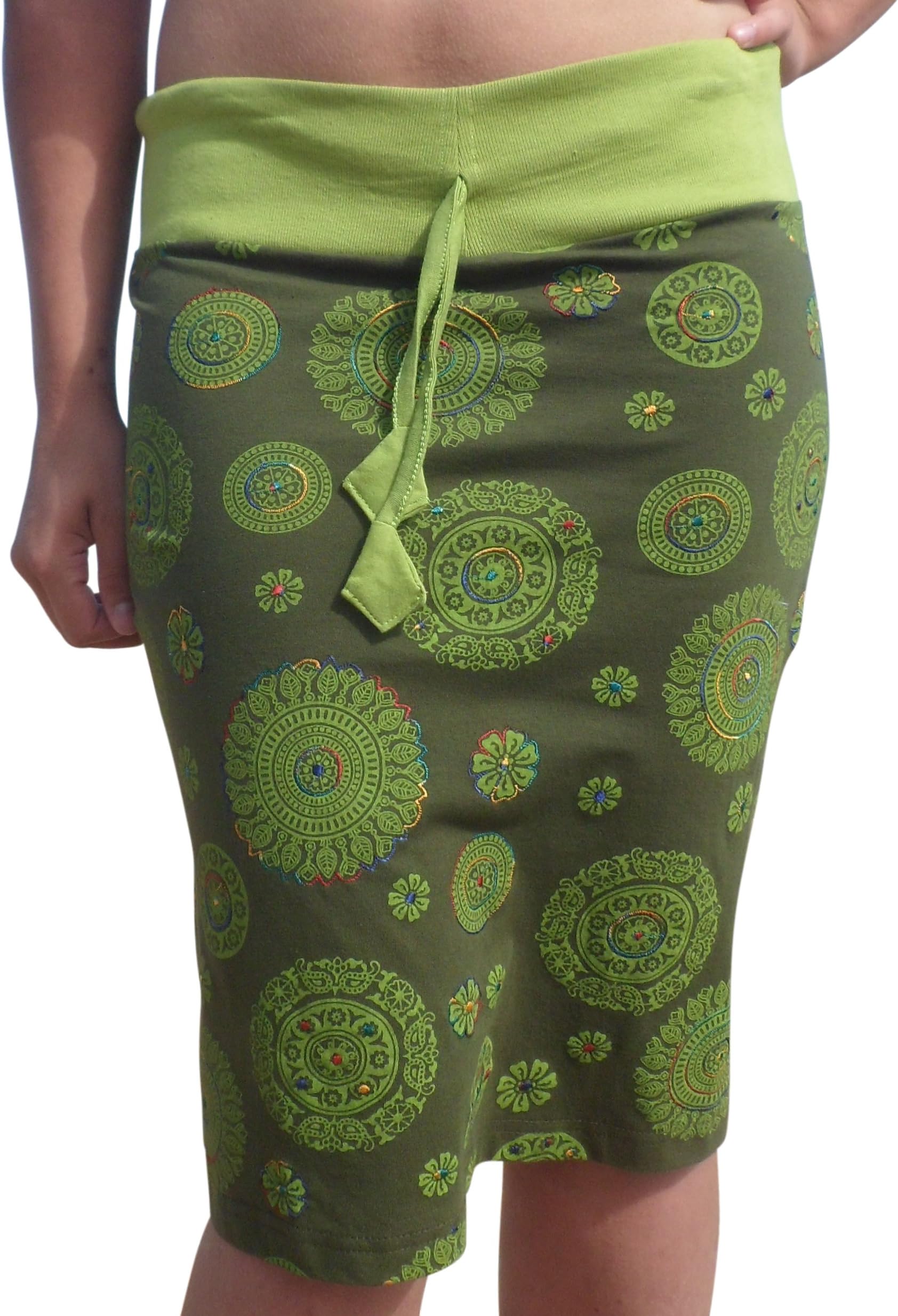 FAIR Trade Cotton Drawstring Printed Hand Embroidered Skirt Free Size 10-18