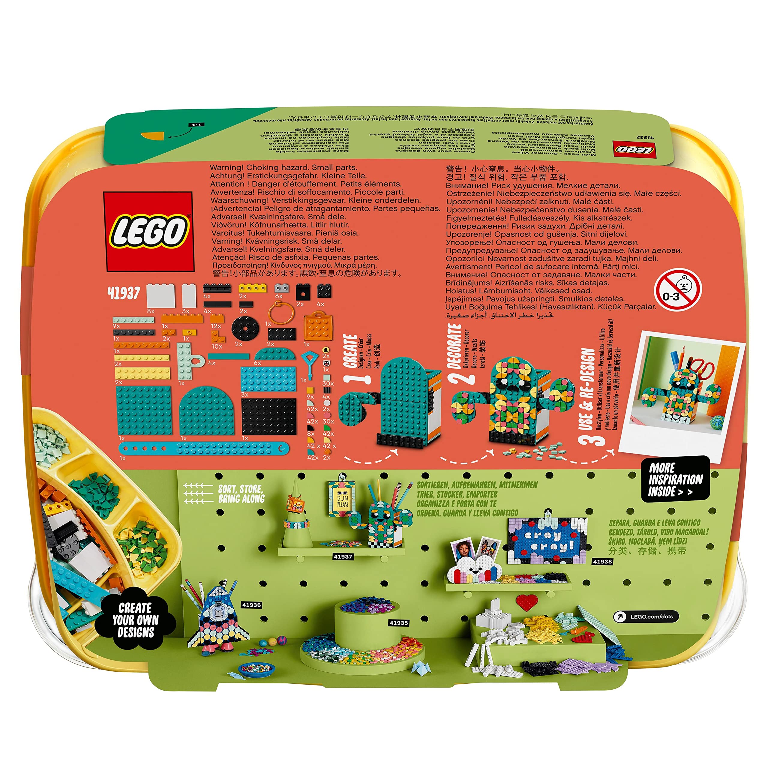 LEGO 41937 DOTS Multi Pack - Sensazioni Estive 4 in 1, Kit di Giocattoli Creativi per Bambini con Cornice Portafoto, Braccialetto, Portachiavi e Portapenne