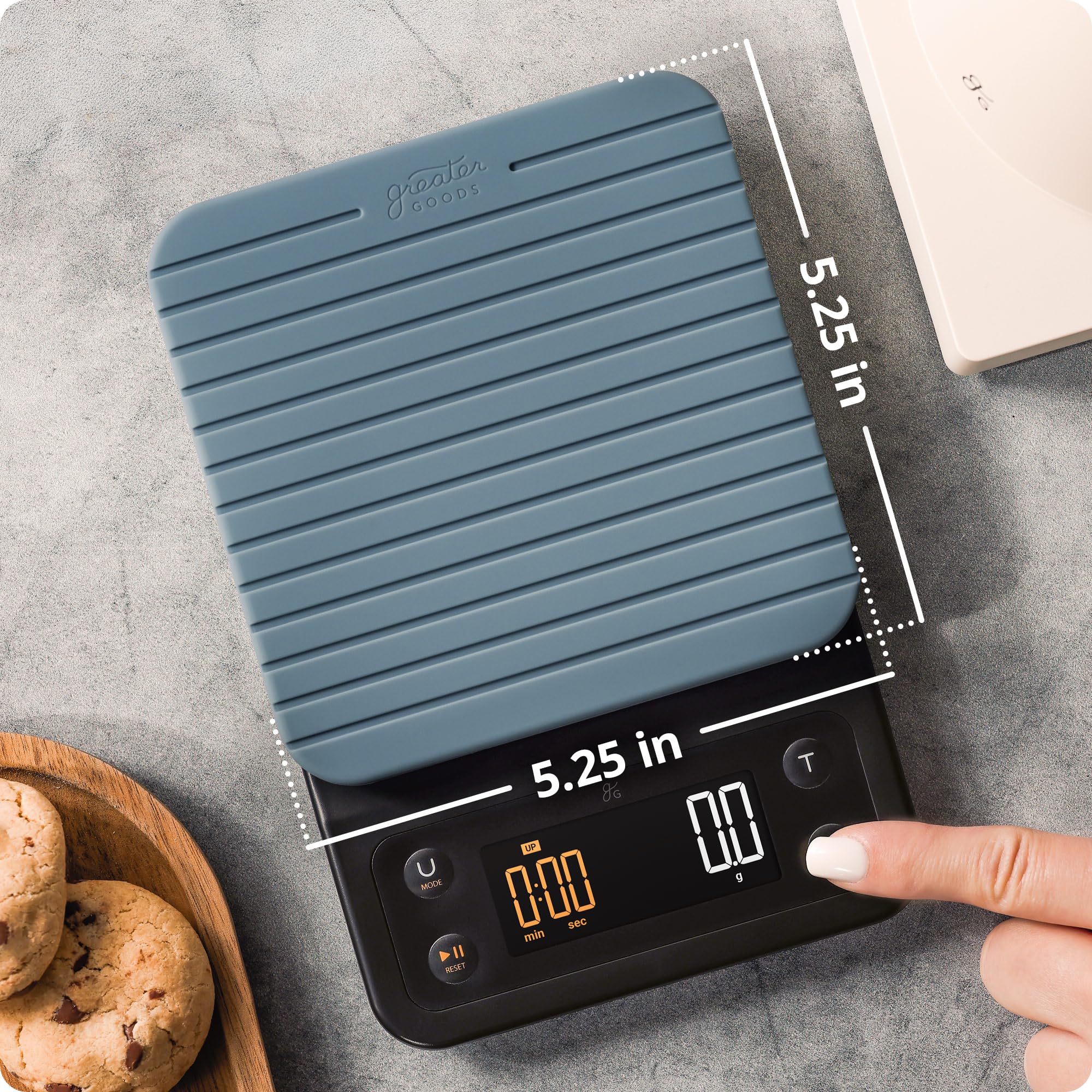 Greater Goods Báscula de café de precisión de 0,1 g con temporizador, báscula digital de 3 kg para verter, espresso, prensa francesa, uso en cocina (azul piedra)