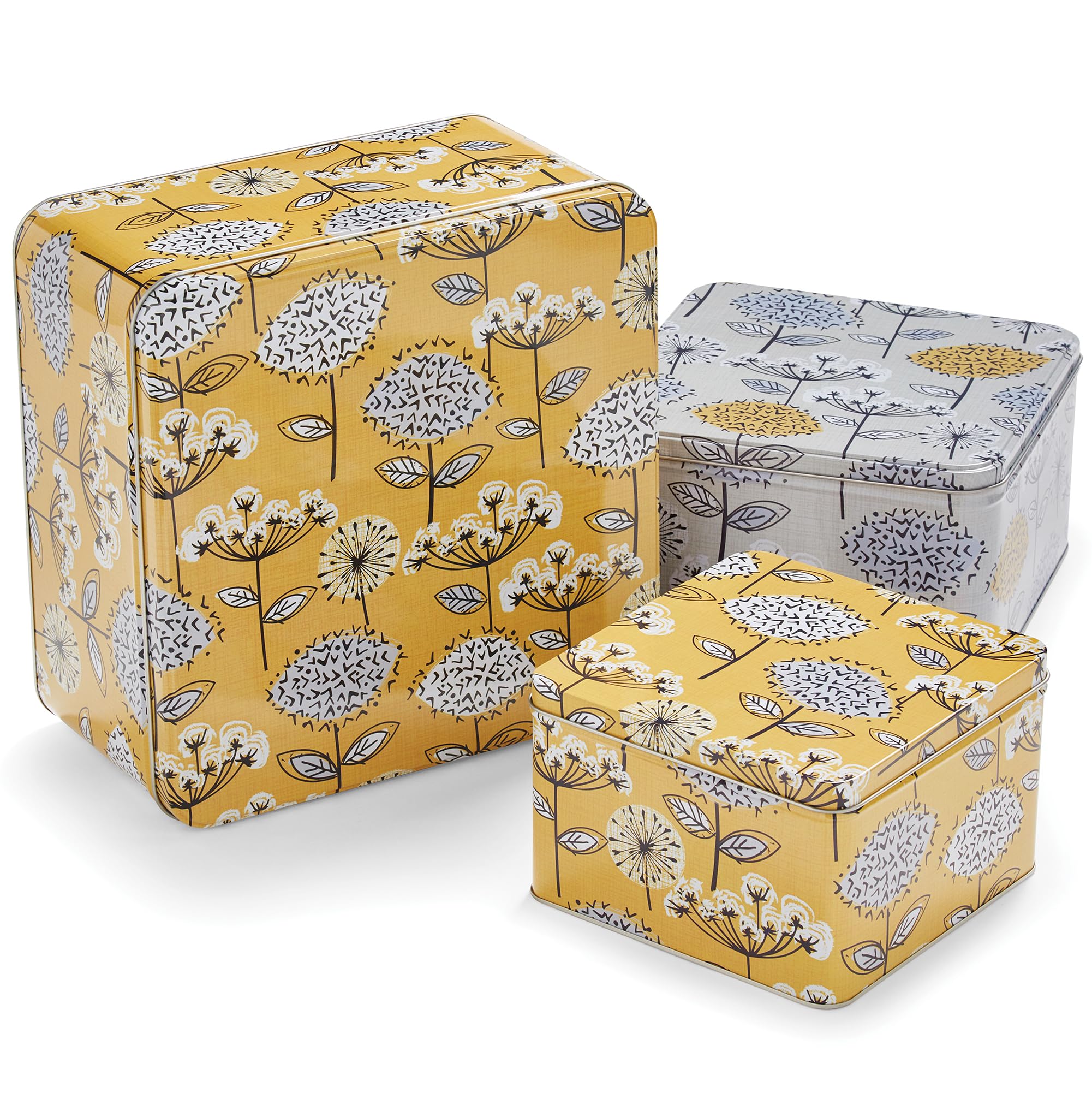 Cook Smart England Set of 3 Cake Storage Tins | British Designed Nesting Cake Tins for Cakes & Biscuits (Retro Meadow)
