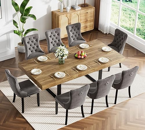 Miniatura 35 de Juego de mesa de comedor extensible marrón de 63 a 78.74 pulgadas para 6, juego de mesa de comedor de 7 piezas con 6 sillas tapizadas, mesa de Mesa