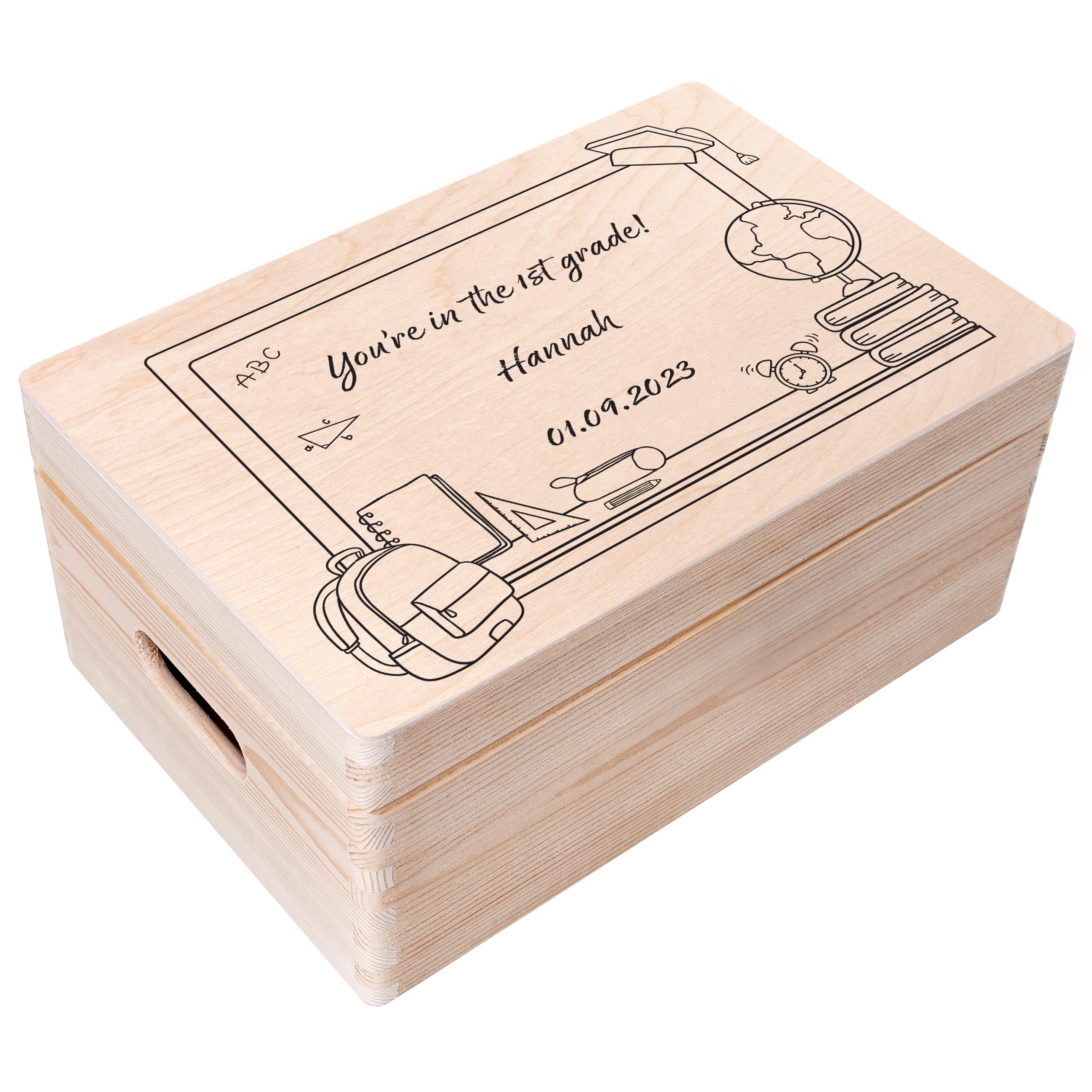 Creative Deco Personalised First Day of School Gift - Blackboard | Starting School Gifts for Children, Girl or Boy | Unique Wish Text Custom Gift Box | Customised Wooden Keepsake Box | Graduation