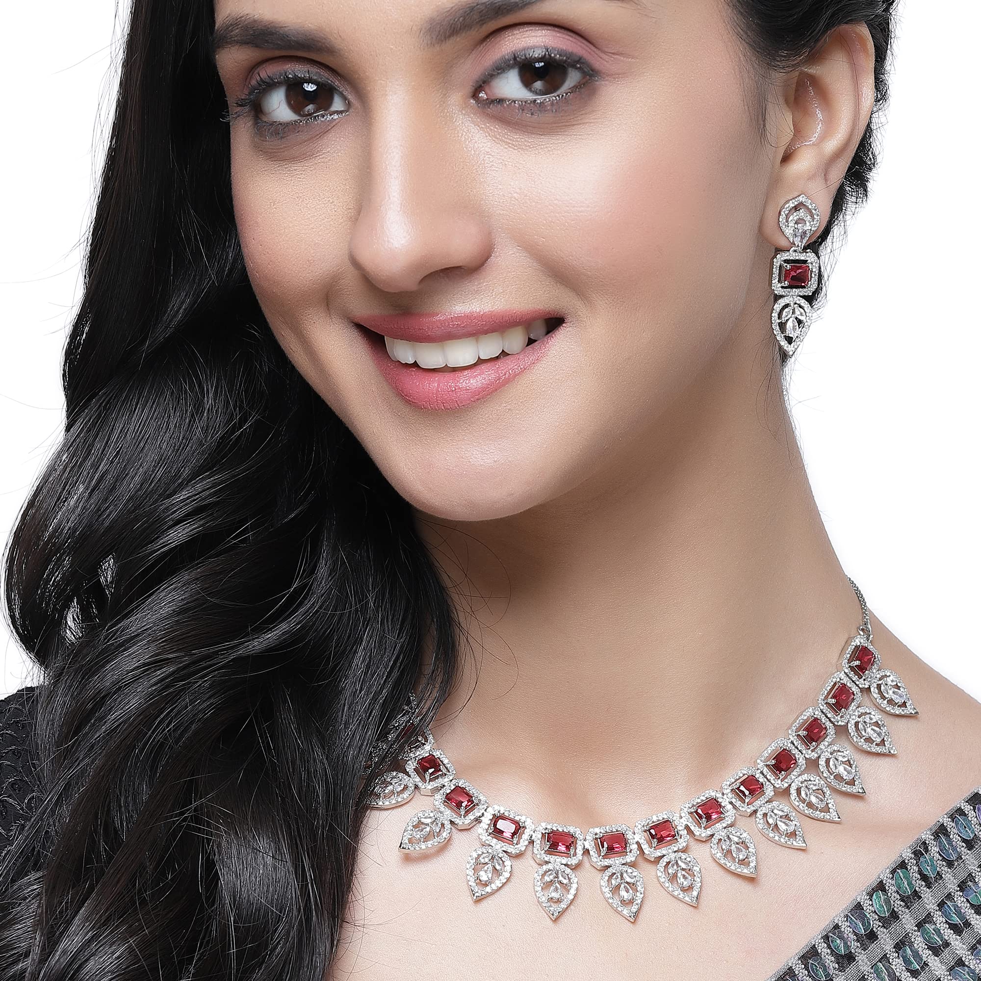 Leaf Style AD Rectangle Studded Necklace Set