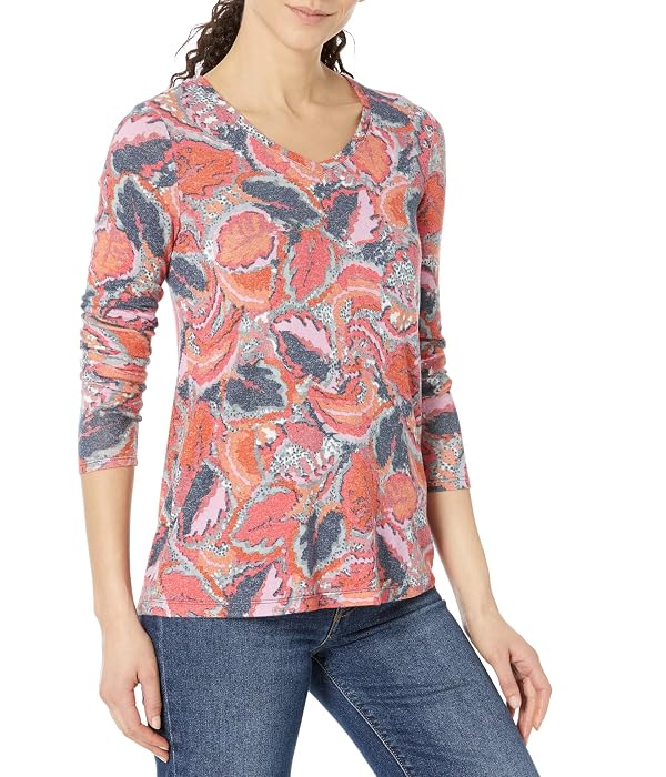 NIC+ZOE Womens Sweet Dreams Ls Tropics V Tee Shirt, Pink Multi, Small US by NIC+ZOE - Used condition - US$31.68