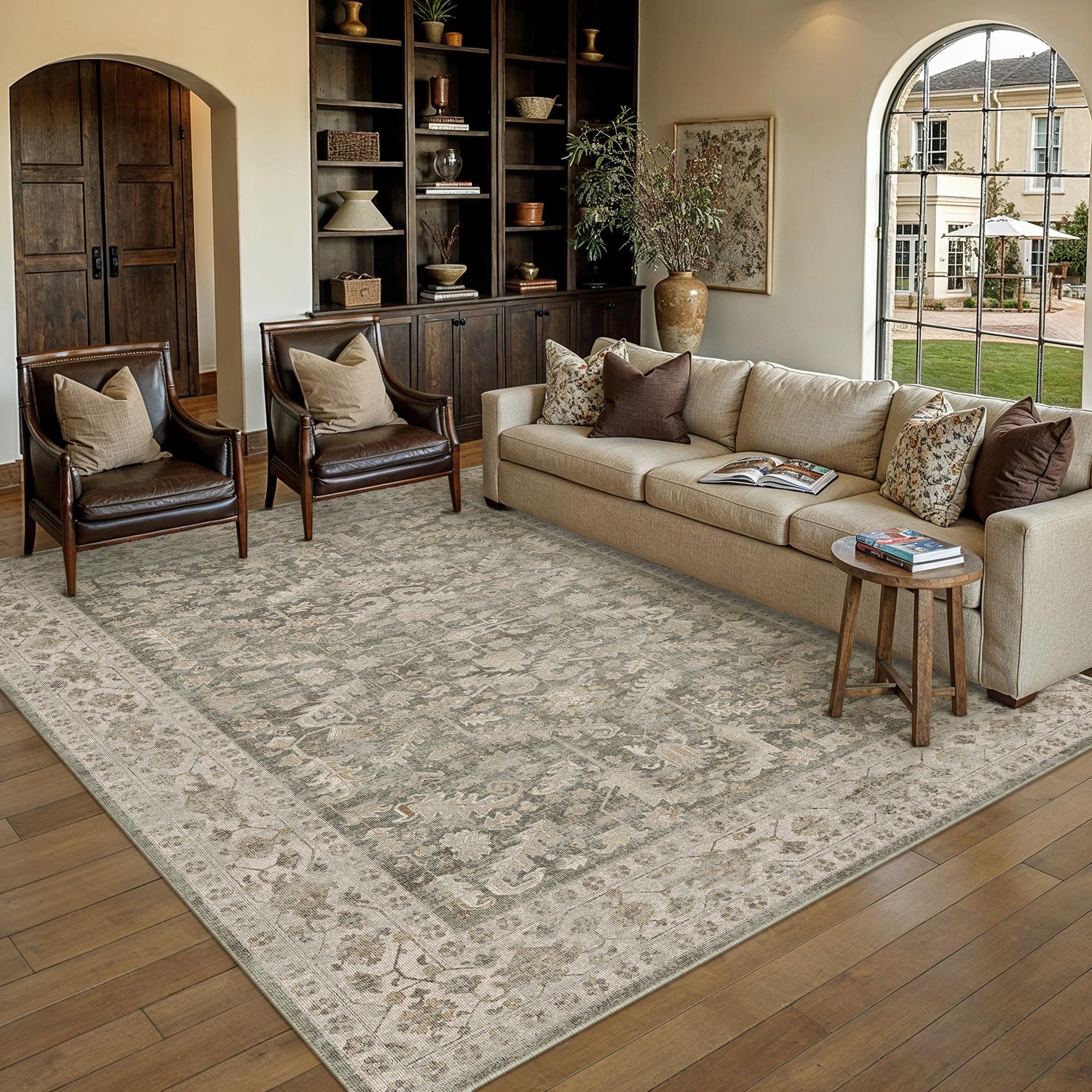 PureCozy Brown Area Rug 5x7 Traditional Distressed โ image 1