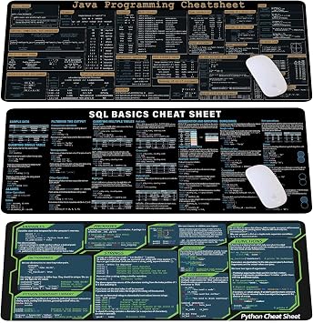 Combo 3 Coding Language Cheat Sheet Mousepad Set Python, Java & SQL Programming Desk Mats, Quick Key, Large Anti-Slip Keyboard Pad Mouse Mat