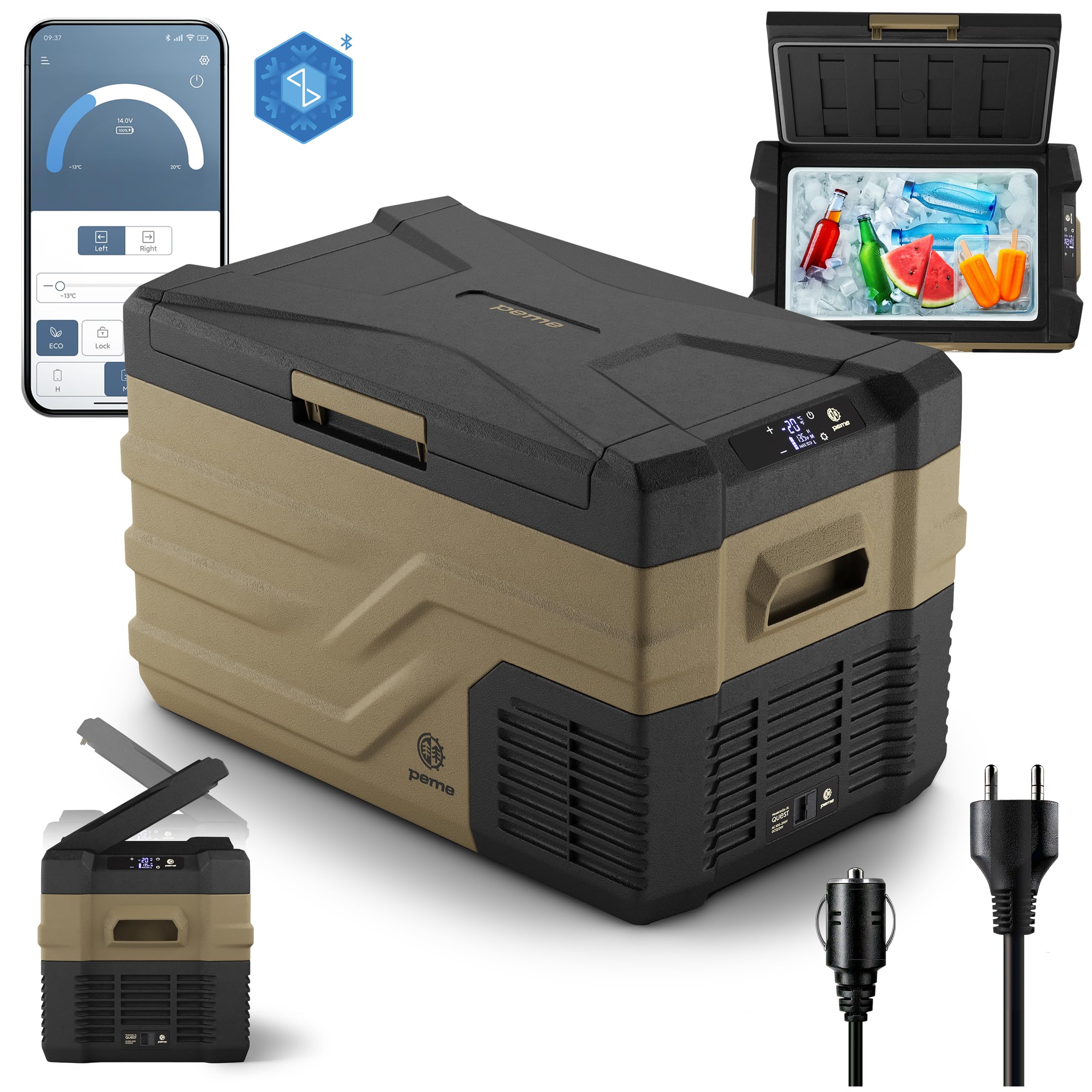 peme Nevera Compresor Portátil Eléctrica Refrigerador Coche Frigorífico para Camping Viaje Auto 12 24 v con Enchufe Silenciosa Portatil Congelador Frigorifico Camper Frigobar 26,8L - Quest