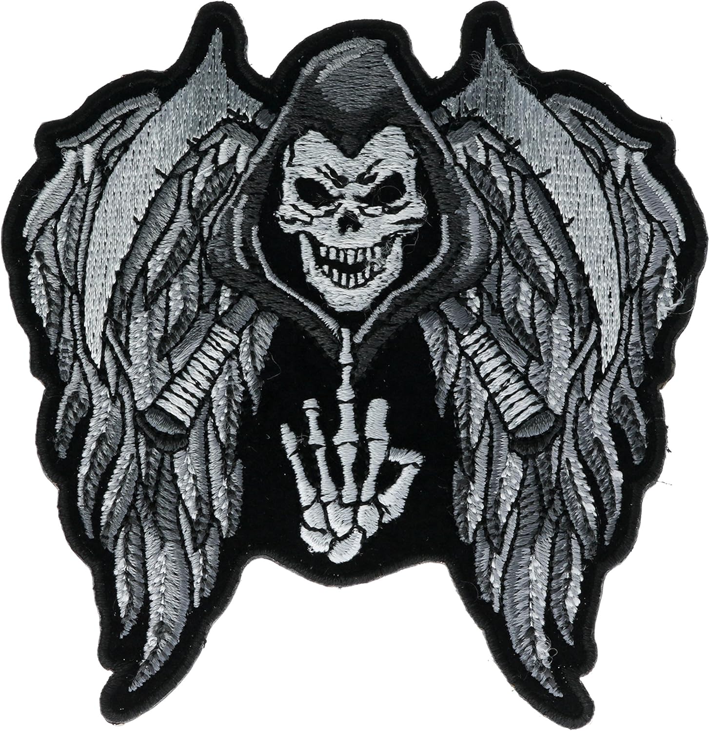Reaper Skull Wings Middle Finger Patch 4 inch IVANP5143 F4D28D