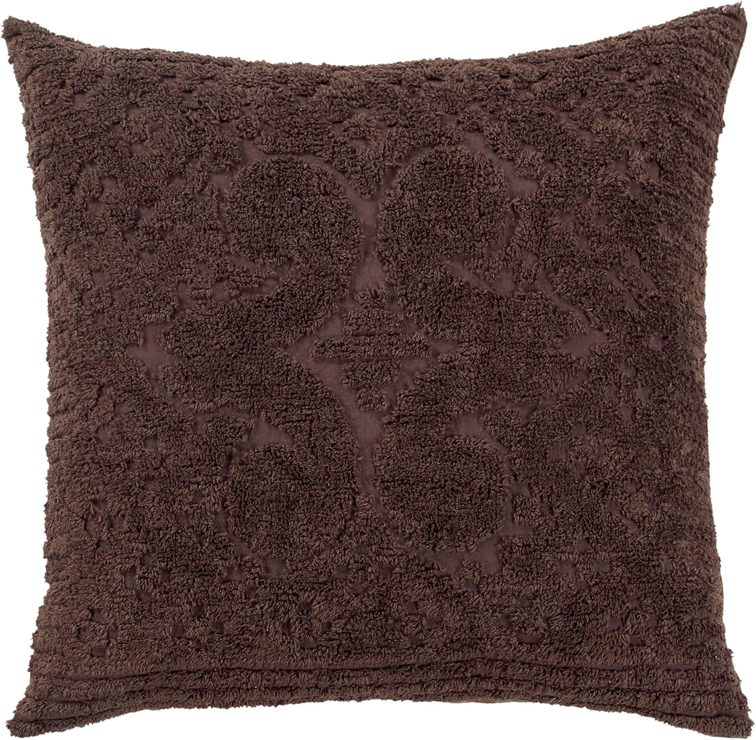 Better Trends Chenille Bedspread & Euro Sham Bundle, 100% Cotton, Tufted Medallion Design, Queen Size 102"x110", Chocolate
