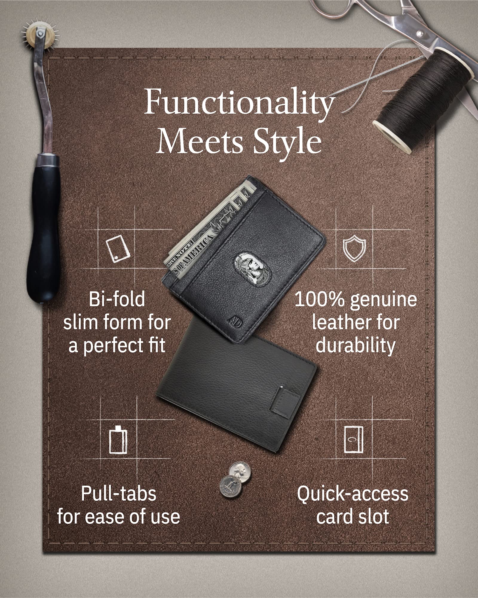 Access Denied REAL LEATHER Slim Wallets For Men - Minimalist Card Holder Bifold Mens Wallet Front Pocket RFID Blocking Thin Travel Gifts For Men