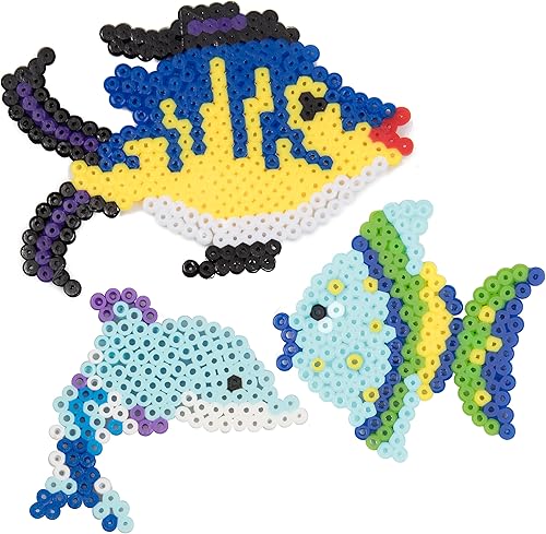 Miniatura 8 de Juego de 8,000 cuentas de fusibles con tableros y plantillas de animales marinos, 12 colores, 6 tablas de clavijas, pinzas, papel de planchado,