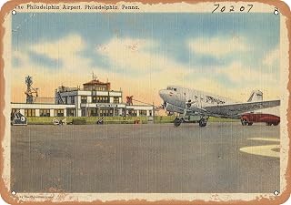 7 x 10 METAL SIGN - Pennsylvania Postcard - The Philadelphia Airport, Philadelphia, Penna. - Vintage Rusty Look