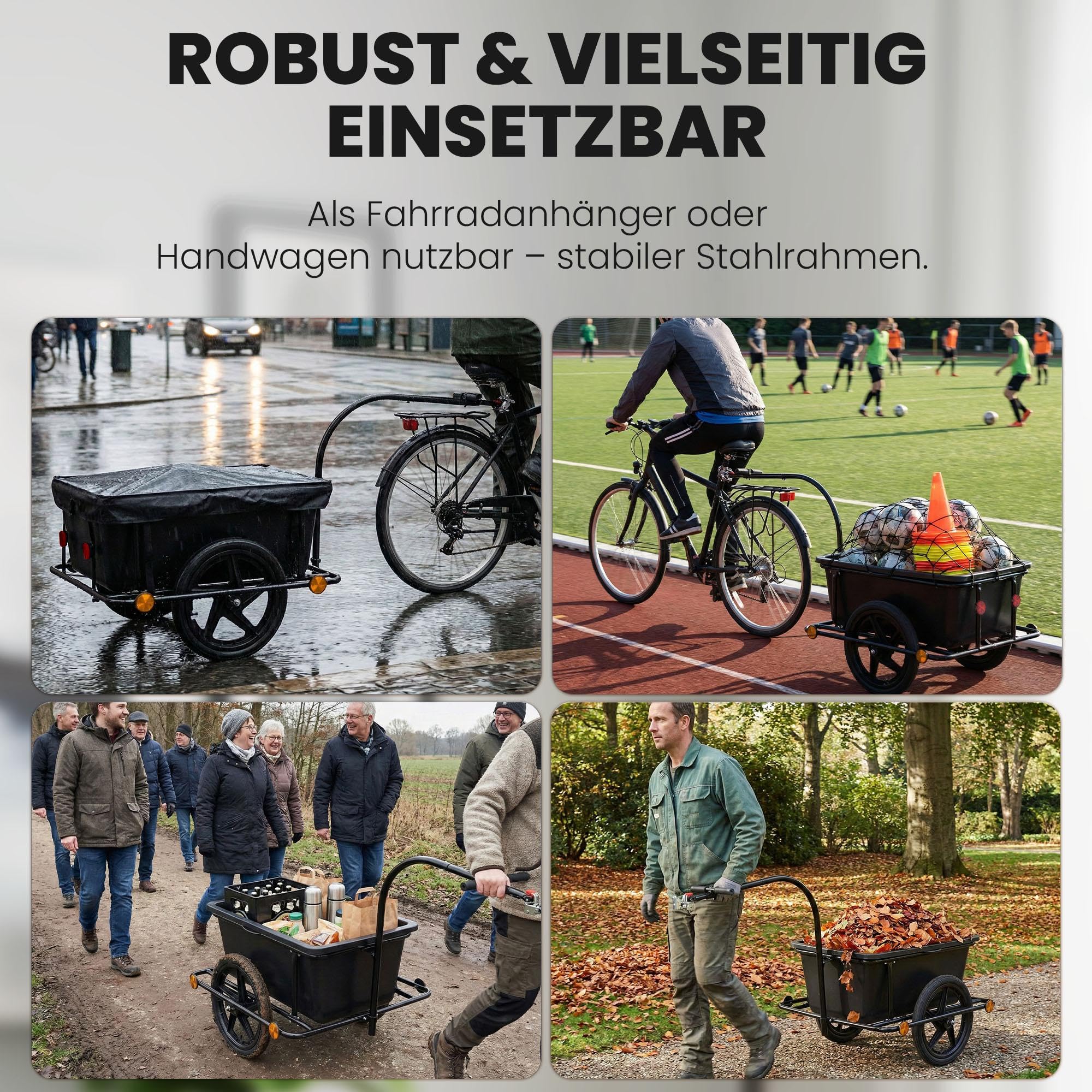 CLP Fahrradanhänger Lastenanhänger Haarlem, Transportanhänger mit Kupplung, Handwagen mit Plane, Stahlrahmen bis 80kg, für 26-28 Zoll Fahrräder, Farbe:schwarz