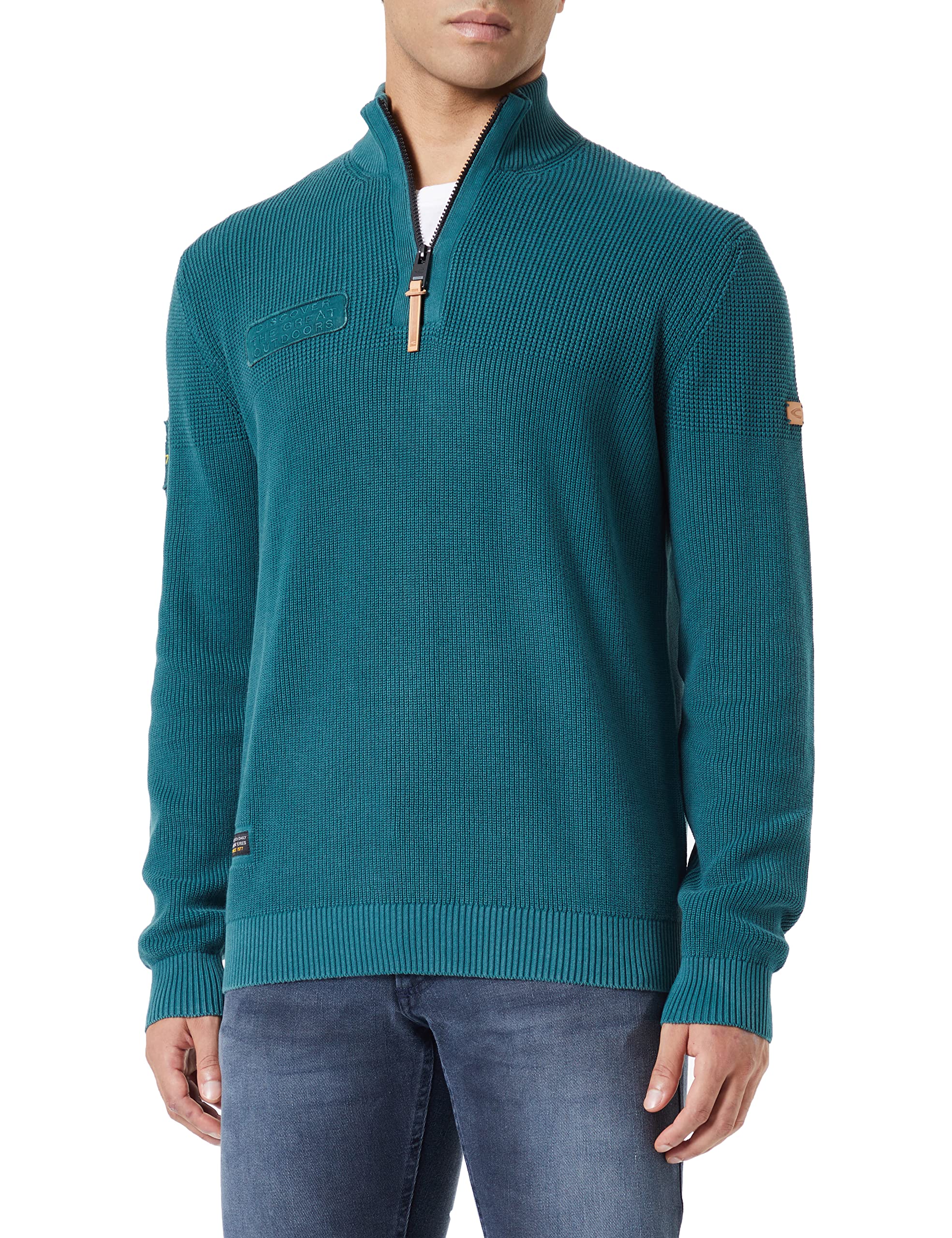 camel active Men's Organic Cotton Jumper, Petrol, M